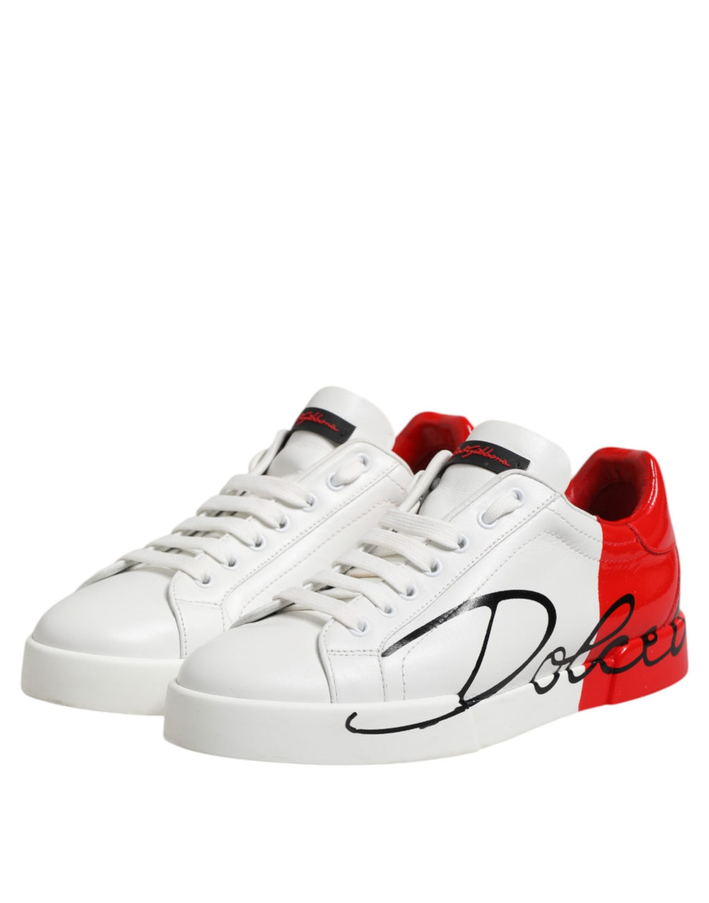 Dolce & Gabbana White Red Logo Low Top Leather Sneakers Shoes