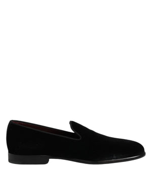 Dolce & Gabbana Black Velvet Slip On Loafers Formal Shoes