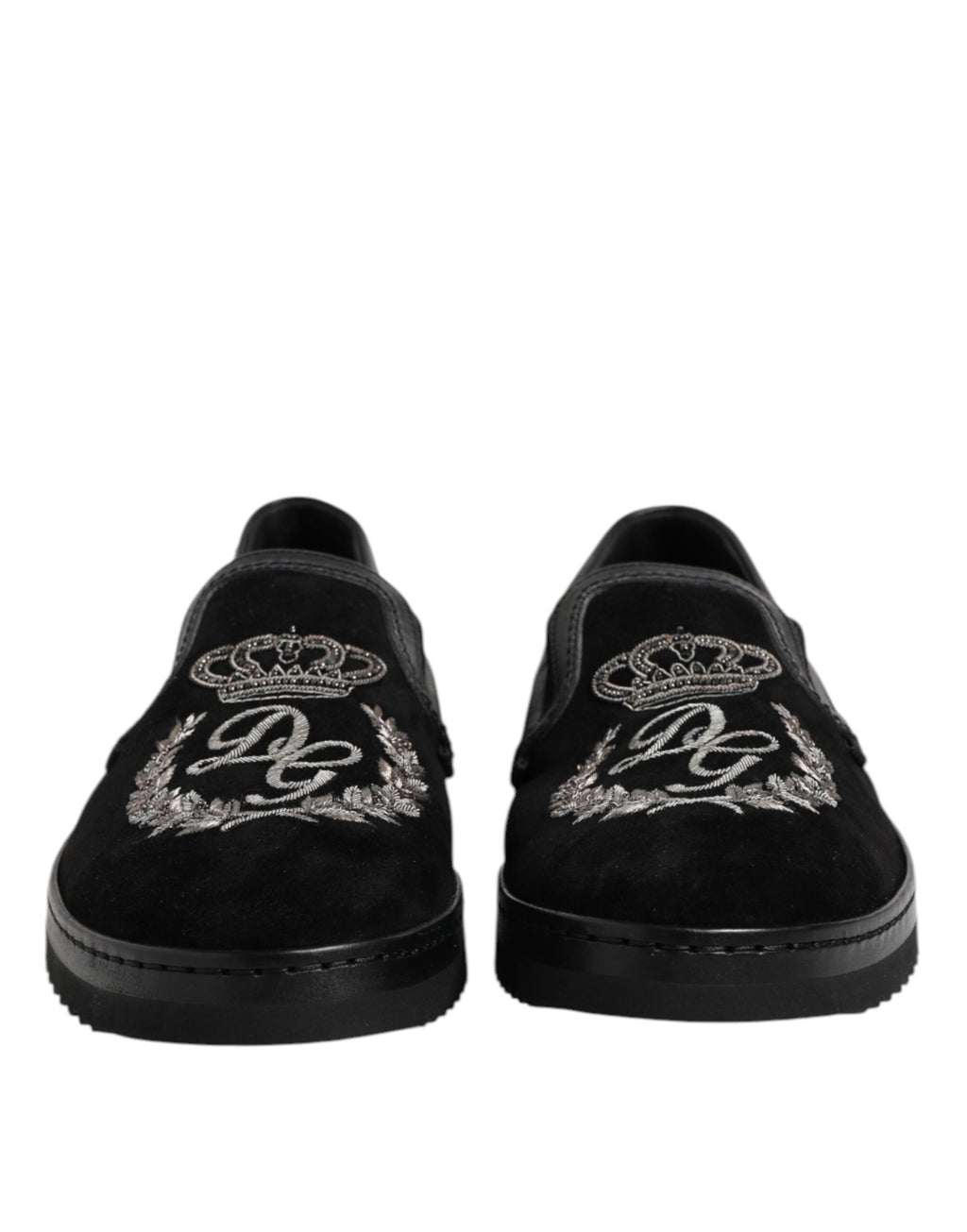 Schwarze Loafer mit Kronenstickerei
