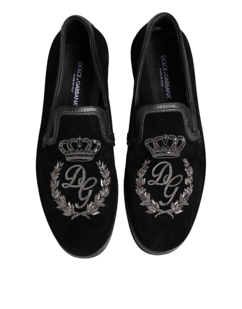 Schwarze Loafer mit Kronenstickerei