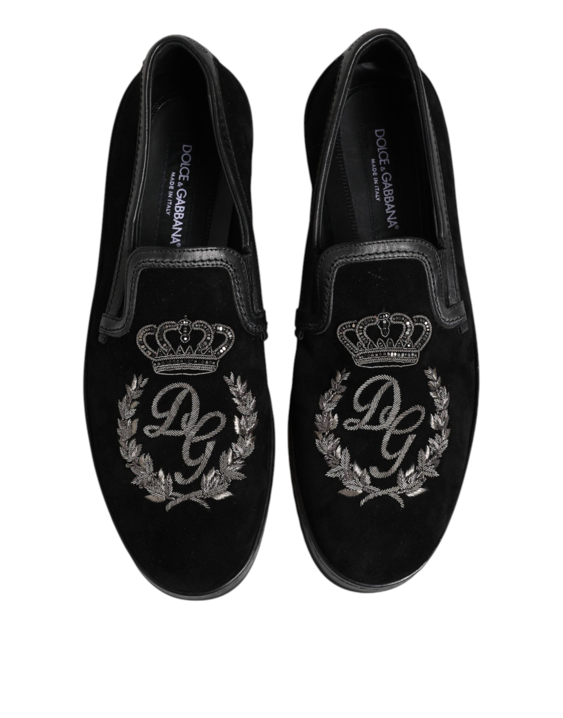 Schwarze Loafer mit Kronenstickerei