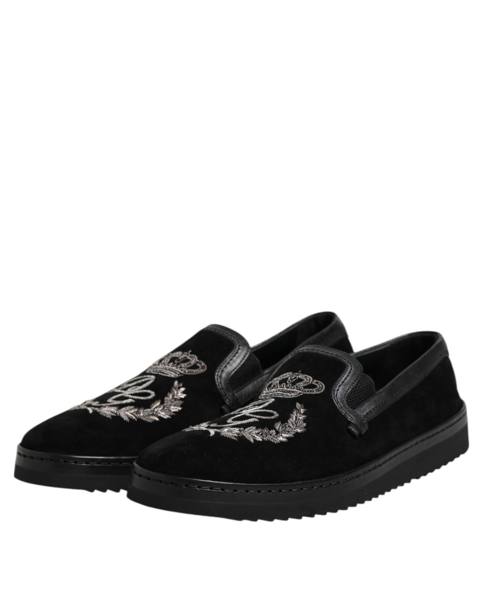 Schwarze Loafer mit Kronenstickerei