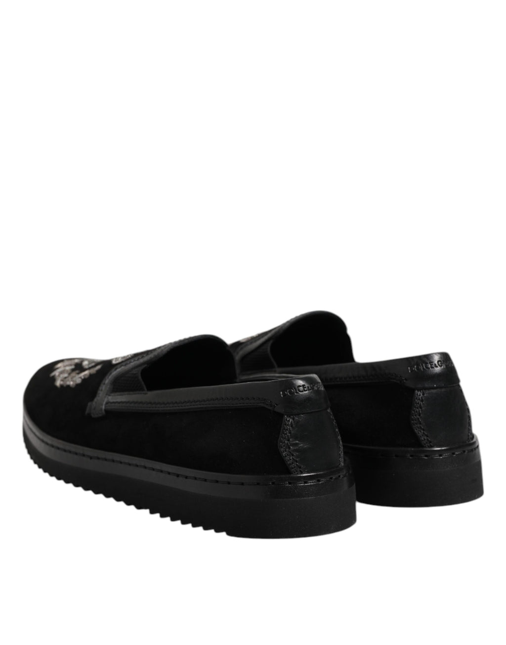 Schwarze Loafer mit Kronenstickerei