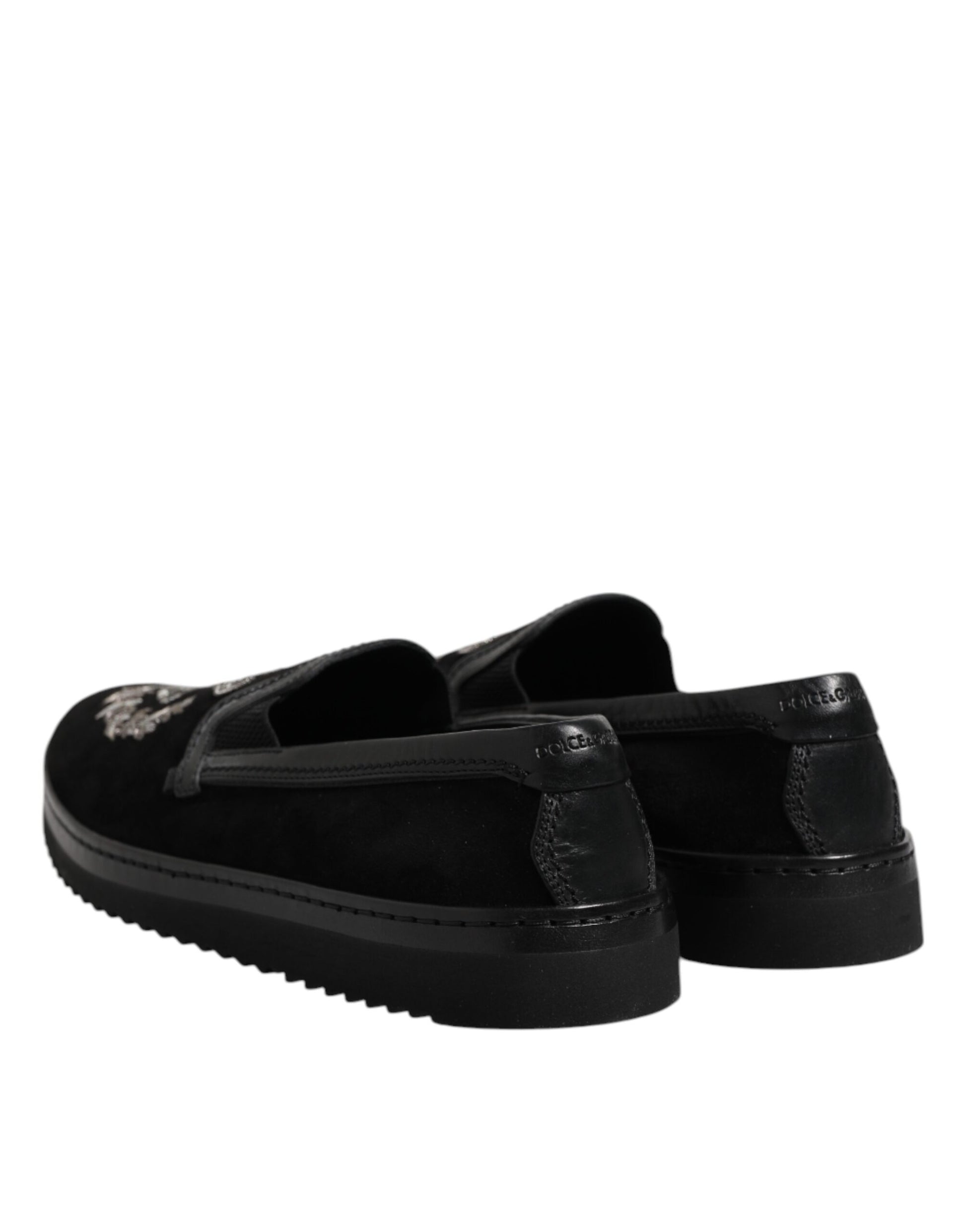 Schwarze Loafer mit Kronenstickerei