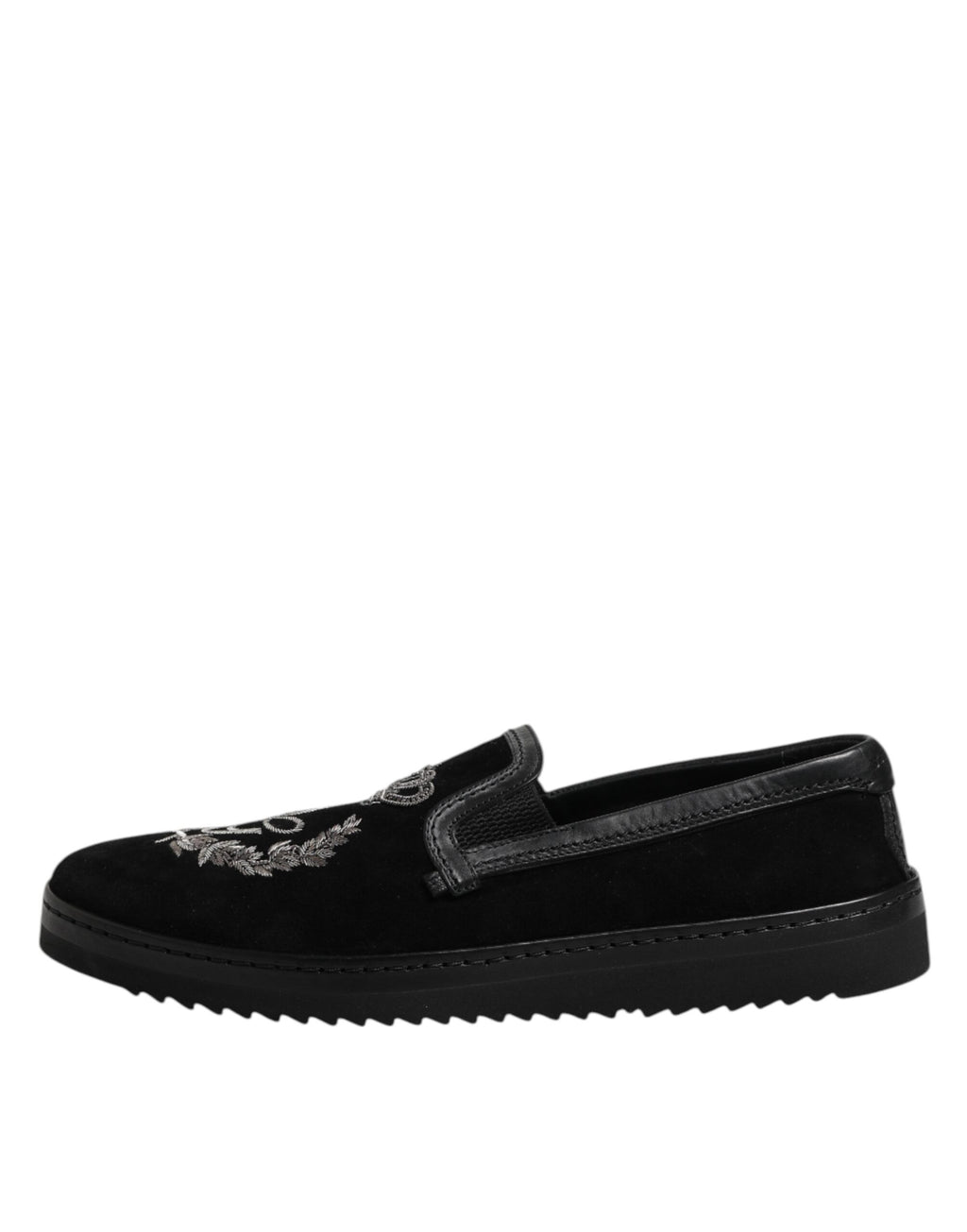 Schwarze Loafer mit Kronenstickerei