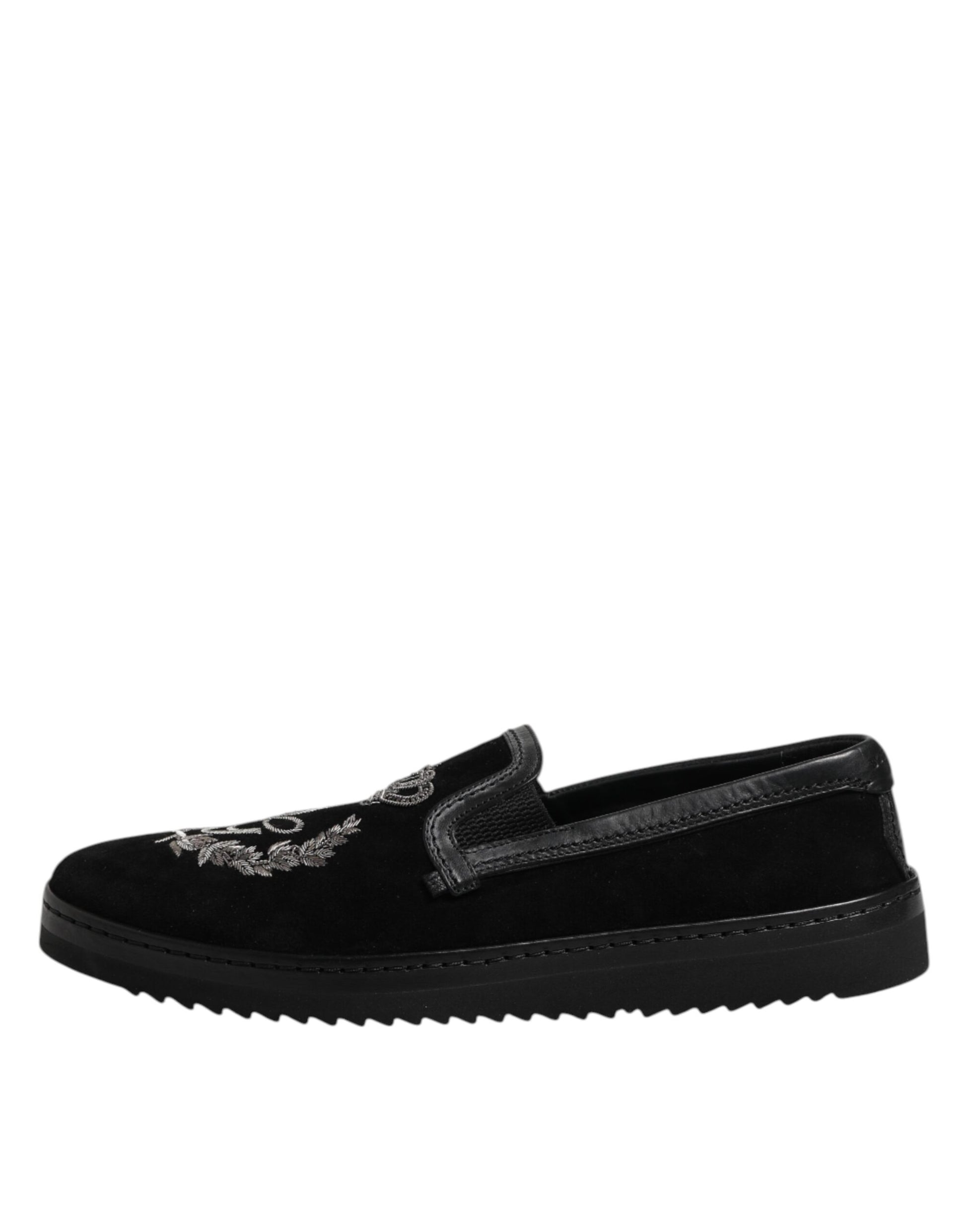 Schwarze Loafer mit Kronenstickerei
