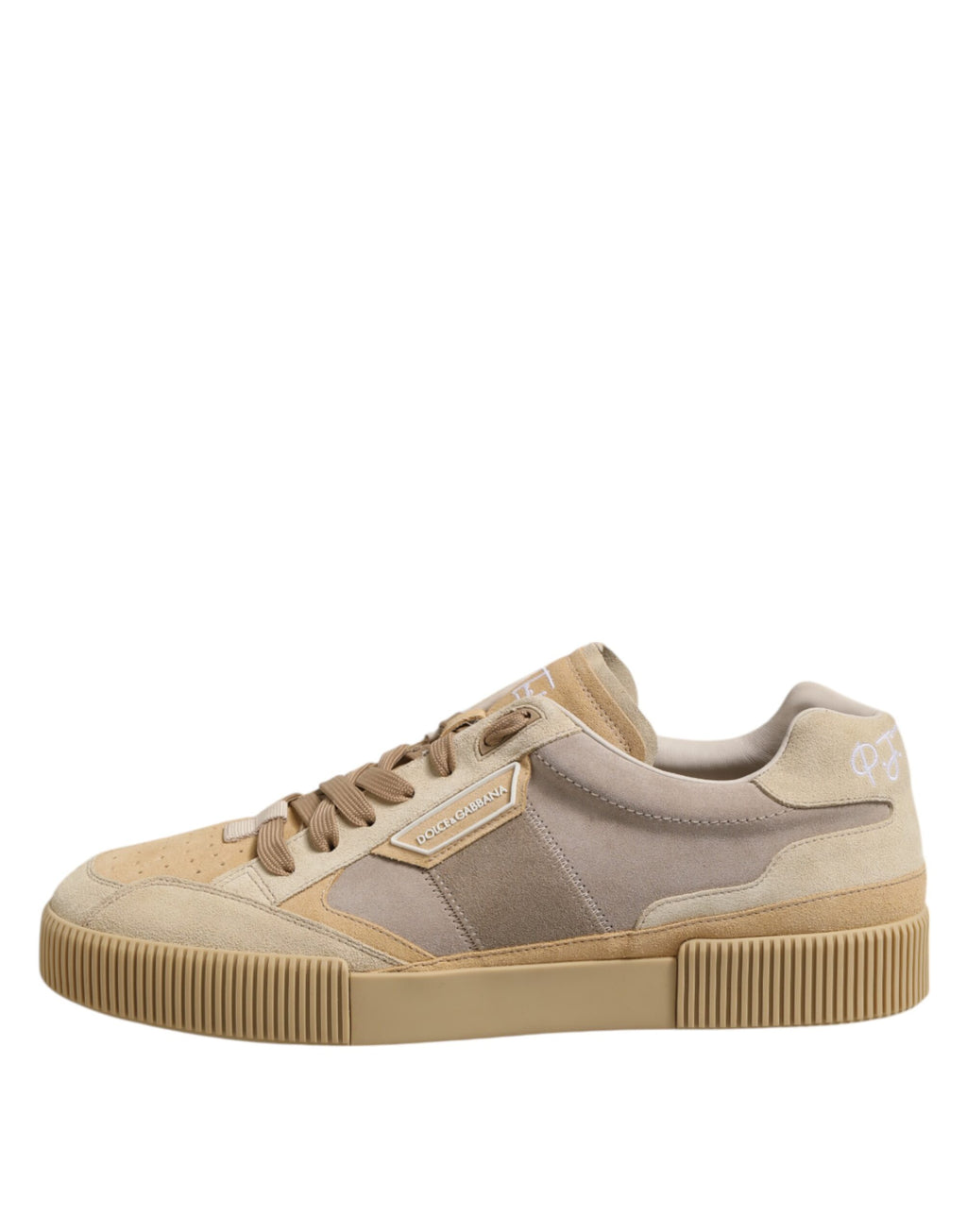 Dolce & Gabbana Beige Leather Low Top Lace Up Sneakers Shoes