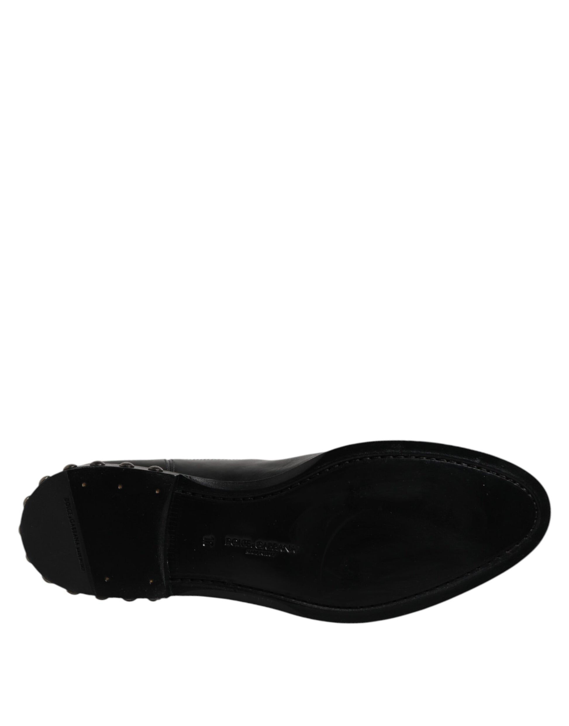 Dolce & Gabbana Black Leather Logo Ankle Boots Studded Shoes