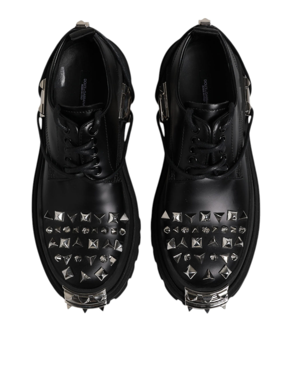 Dolce & Gabbana Black Leather Embellished Trekking Derby Shoes