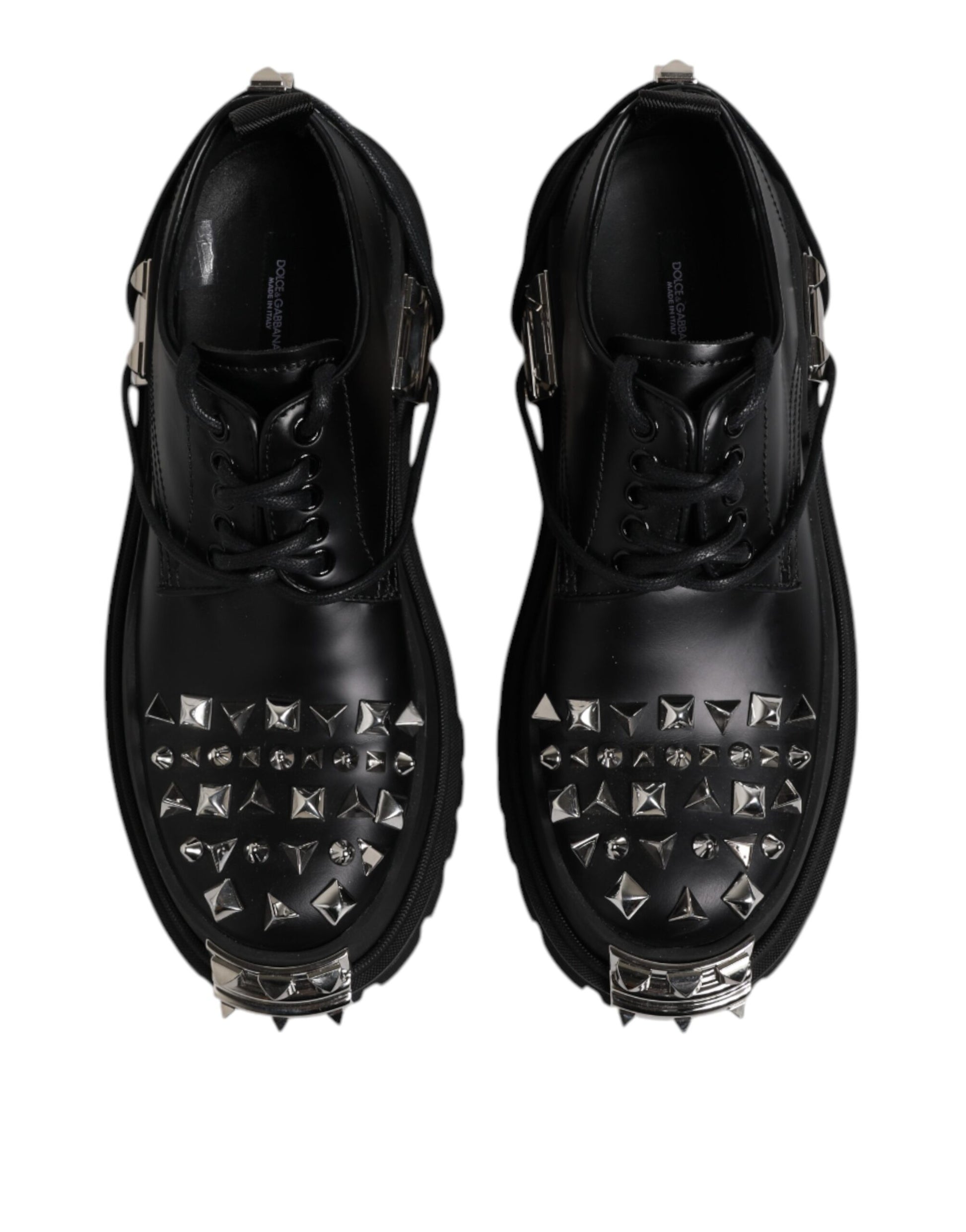 Dolce & Gabbana Black Leather Embellished Trekking Derby Shoes