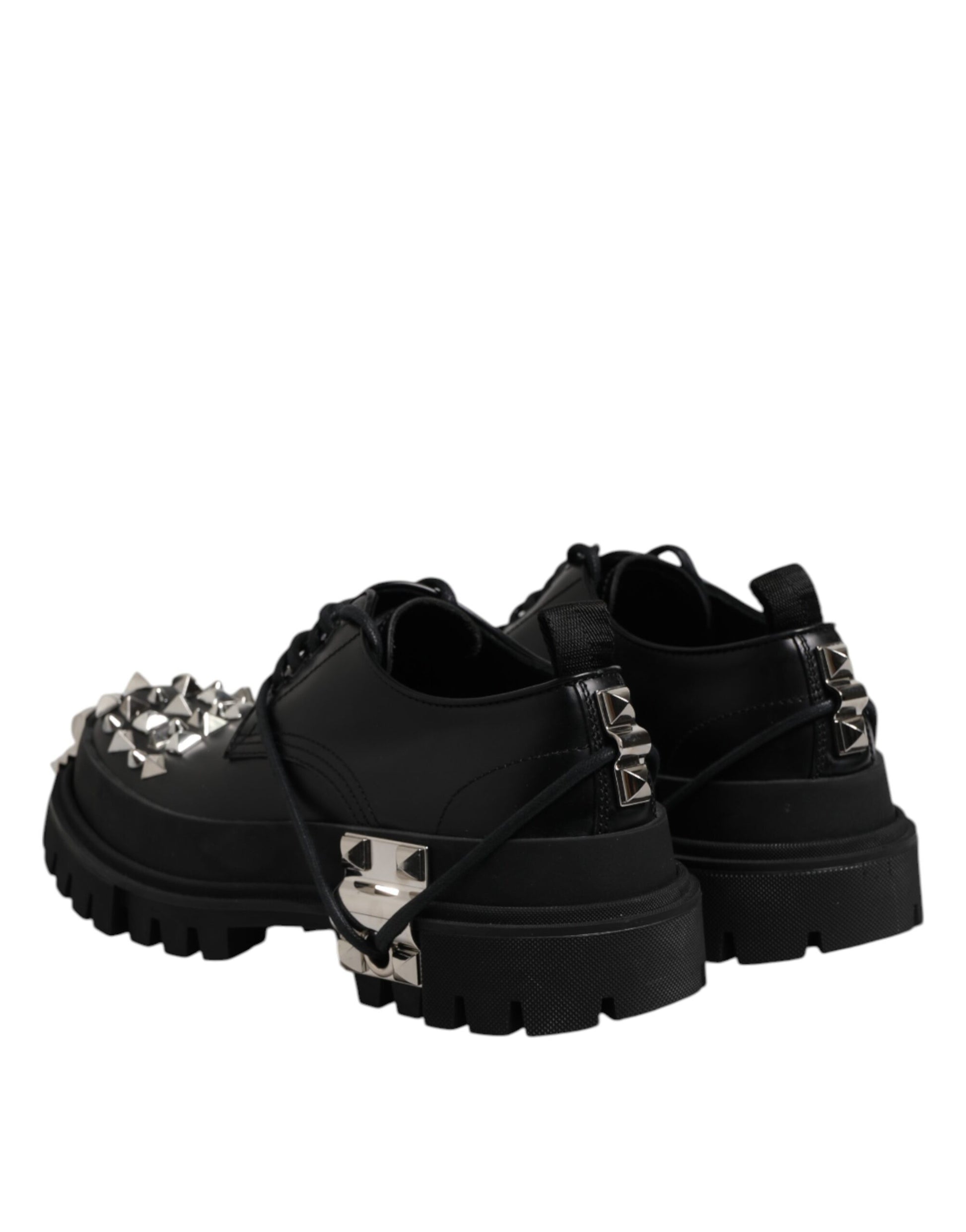 Schwarze Trekking-Derby-Schuhe aus verziertem Leder