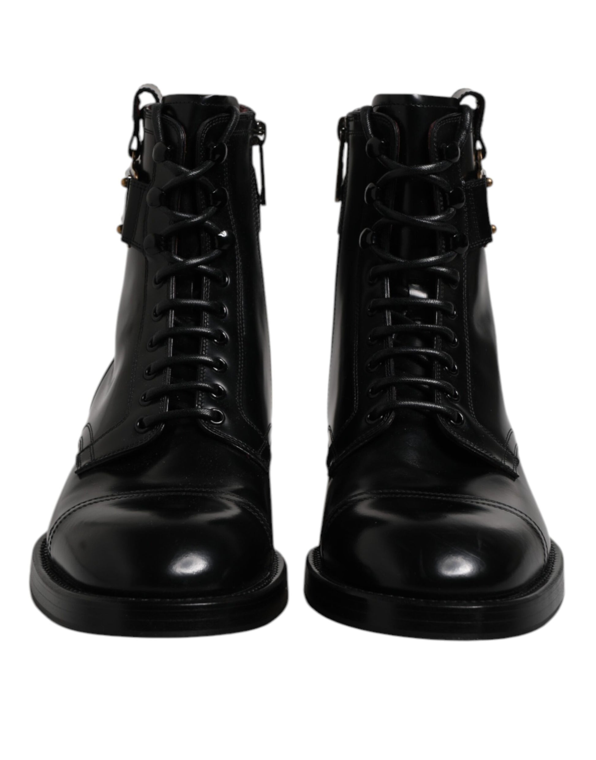 Dolce & Gabbana Black Leather Mid Calf Boots Lace Up Shoes