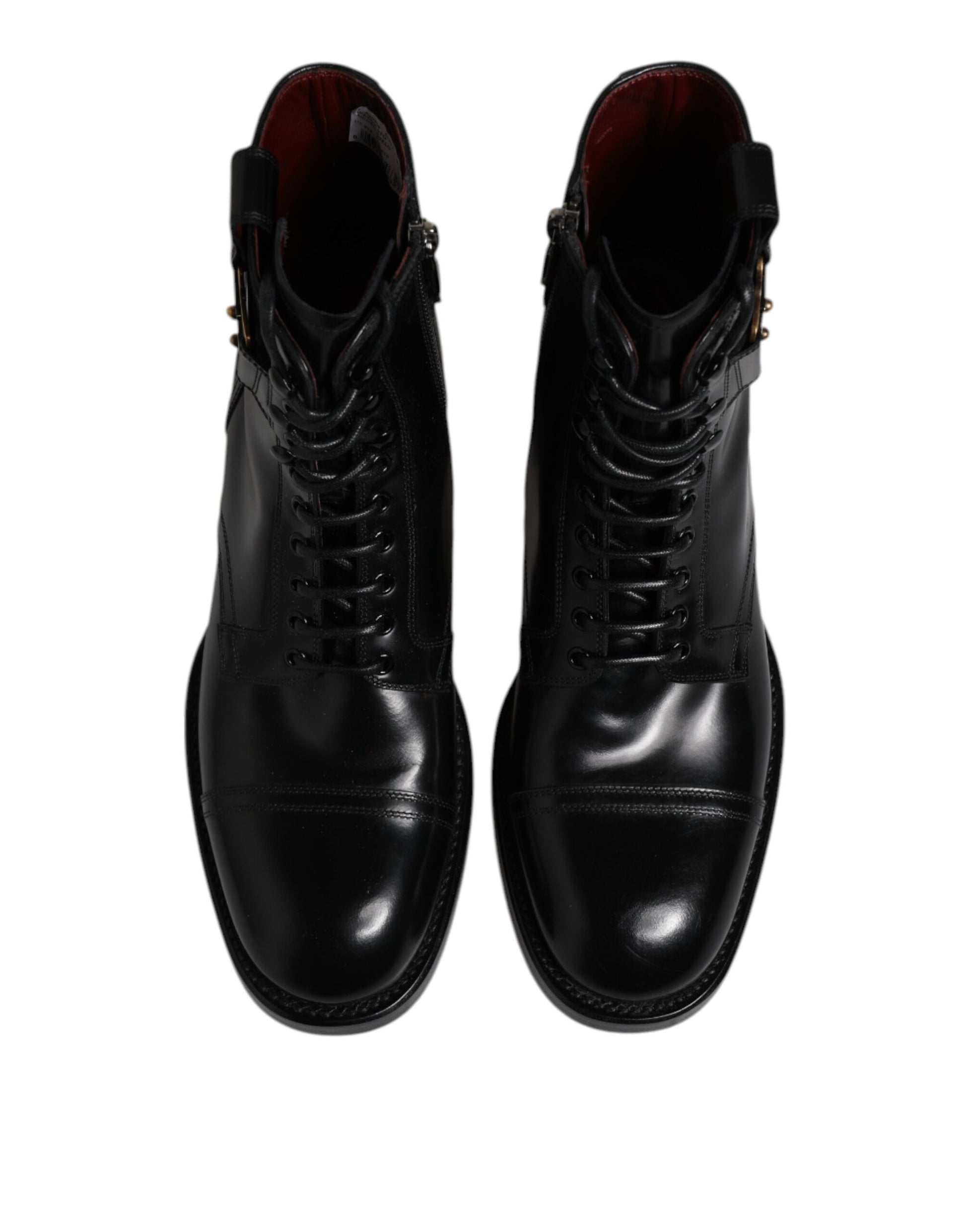 Dolce & Gabbana Black Leather Mid Calf Boots Lace Up Shoes
