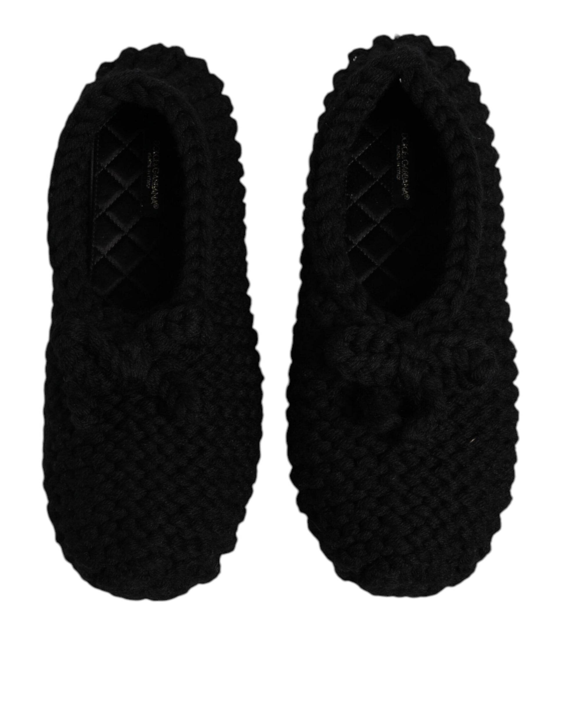 Dolce & Gabbana Black Wool Slip On Flats Ballerina Shoes