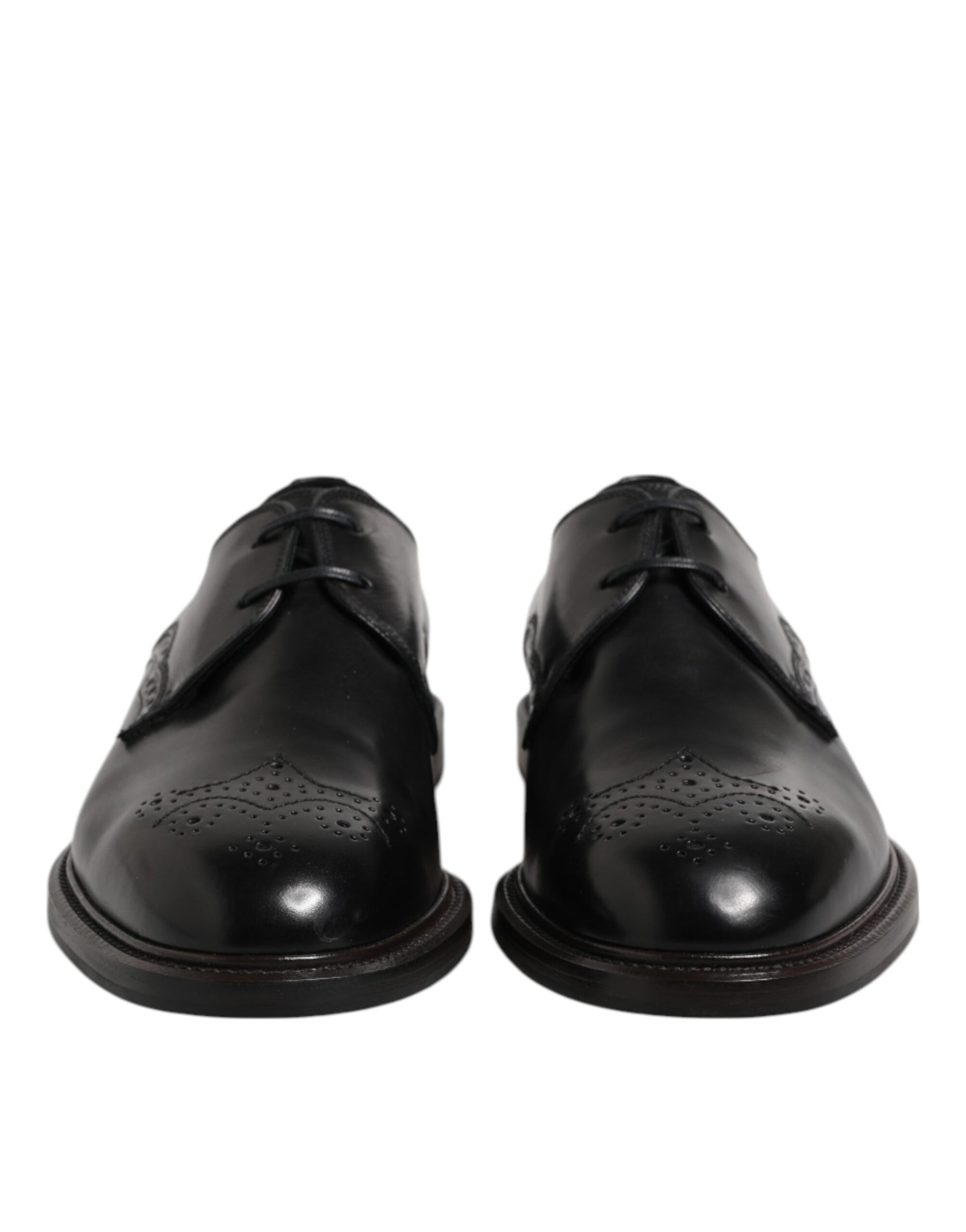 Schwarze Derby-Schuhe aus Leder mit Flügelkappe