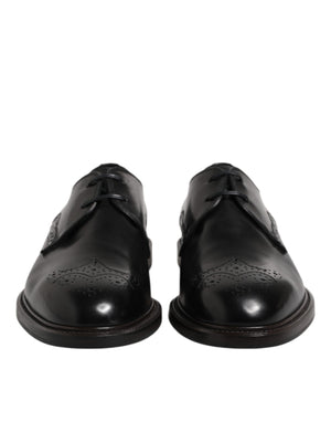 Dolce & Gabbana Black Leather Derby Wingtip Formal Shoes
