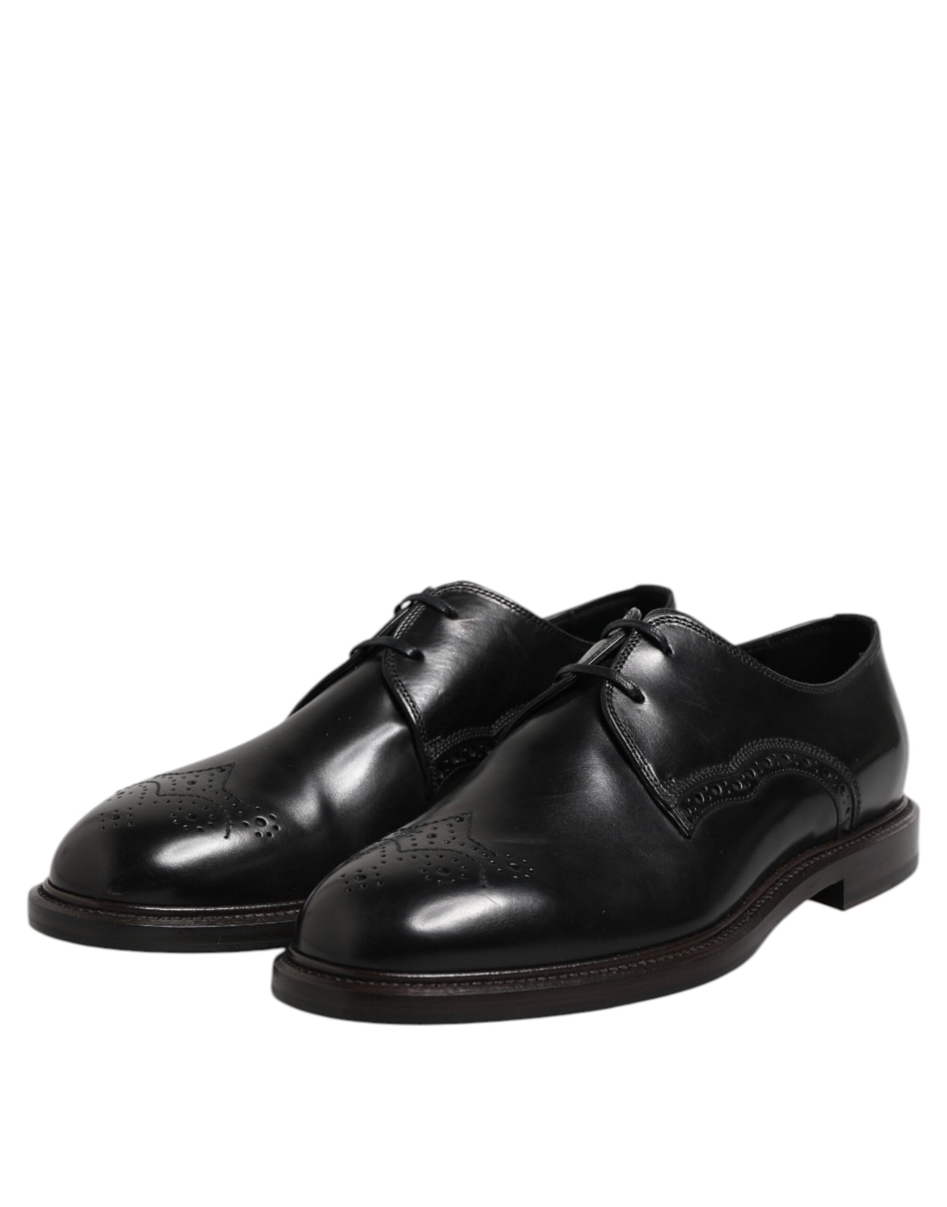 Schwarze Derby-Schuhe aus Leder mit Flügelkappe