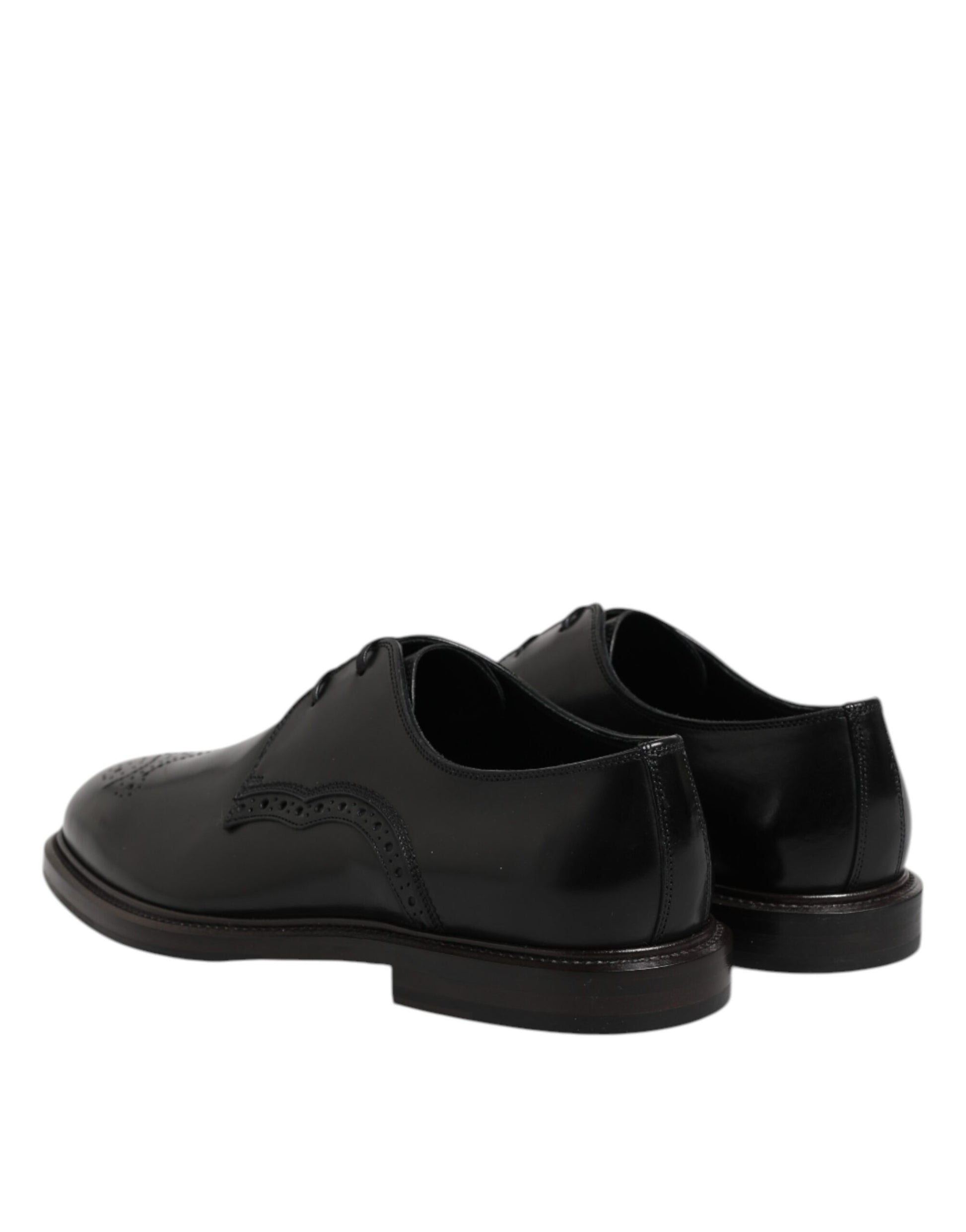 Schwarze Derby-Schuhe aus Leder mit Flügelkappe