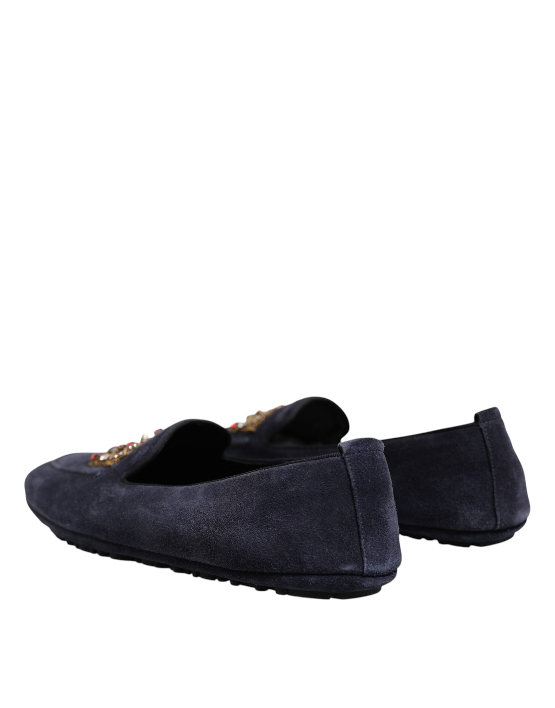 Blaue Loafer aus Wildleder mit Krone und Kristallen