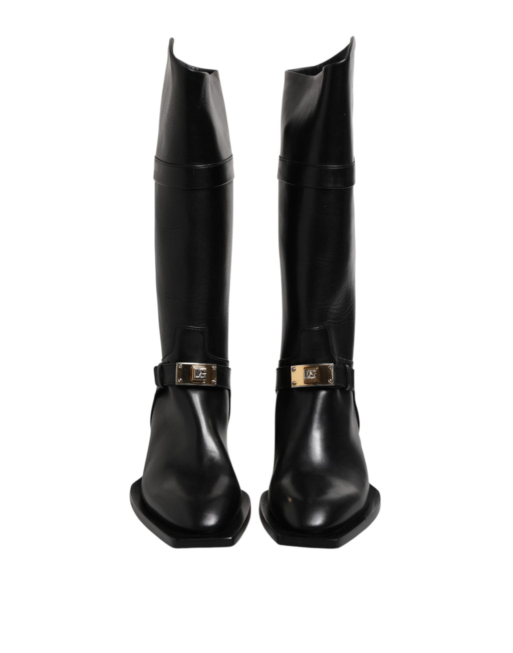 Black Leather High Boots Flats Shoes