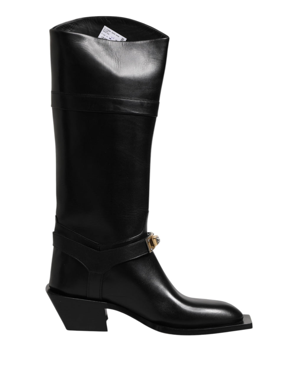 Black Leather High Boots Flats Shoes
