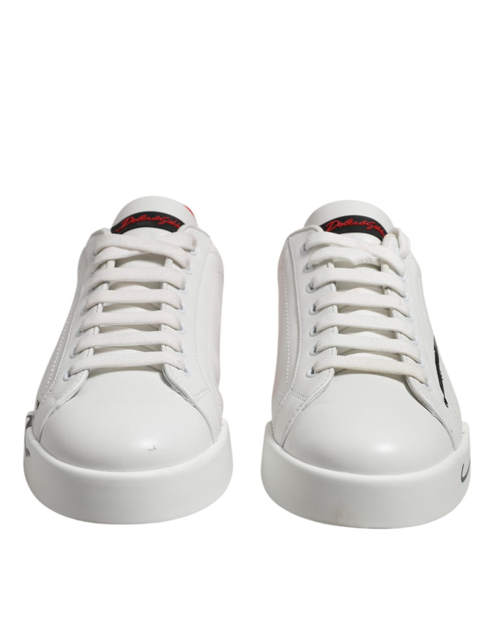 Weiß Rot Logo Low Top Leder Sneakers Schuhe