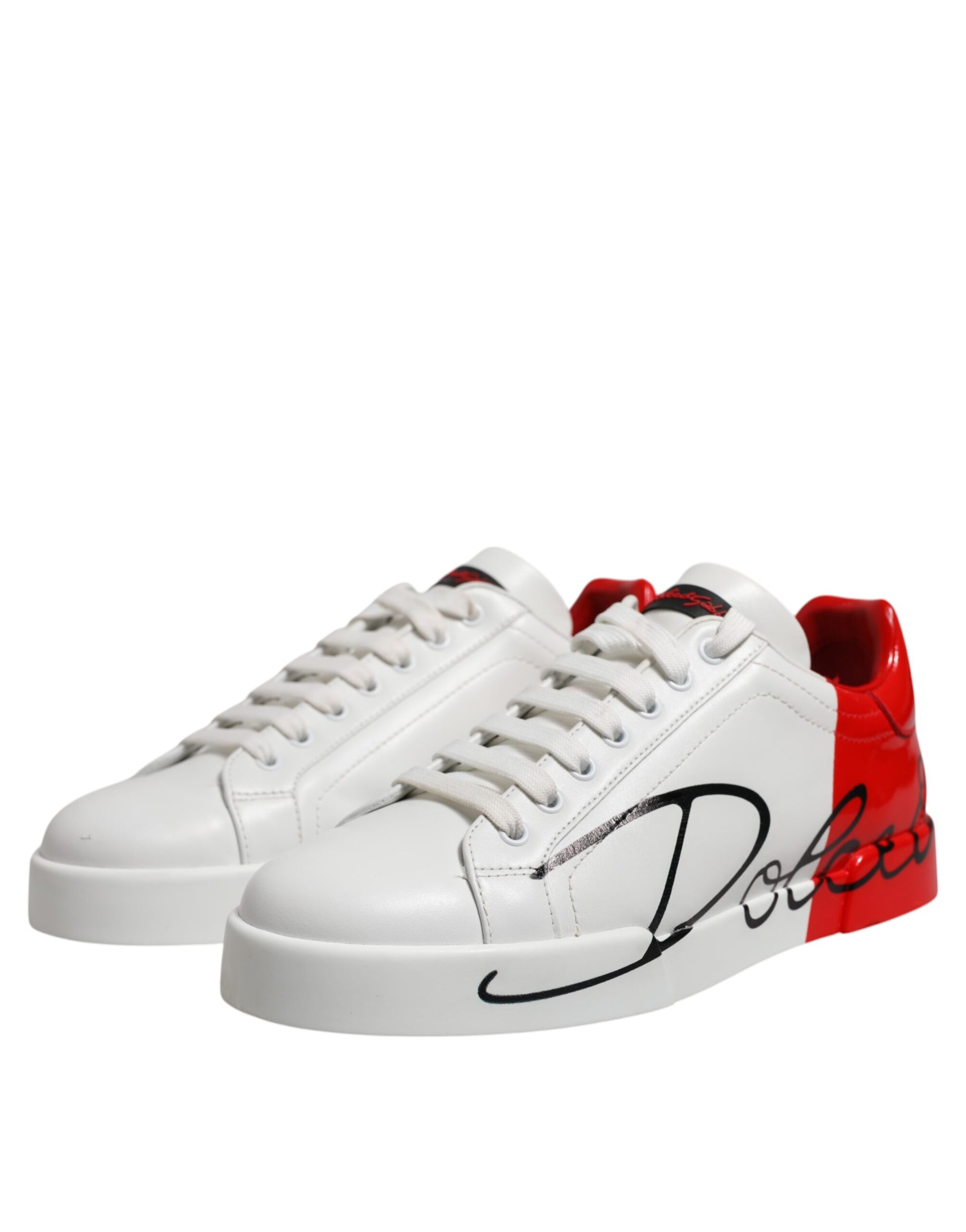 Weiß Rot Logo Low Top Leder Sneakers Schuhe
