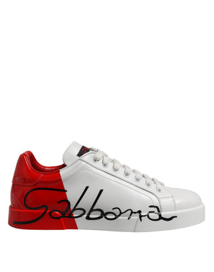 Weiß Rot Logo Low Top Leder Sneakers Schuhe