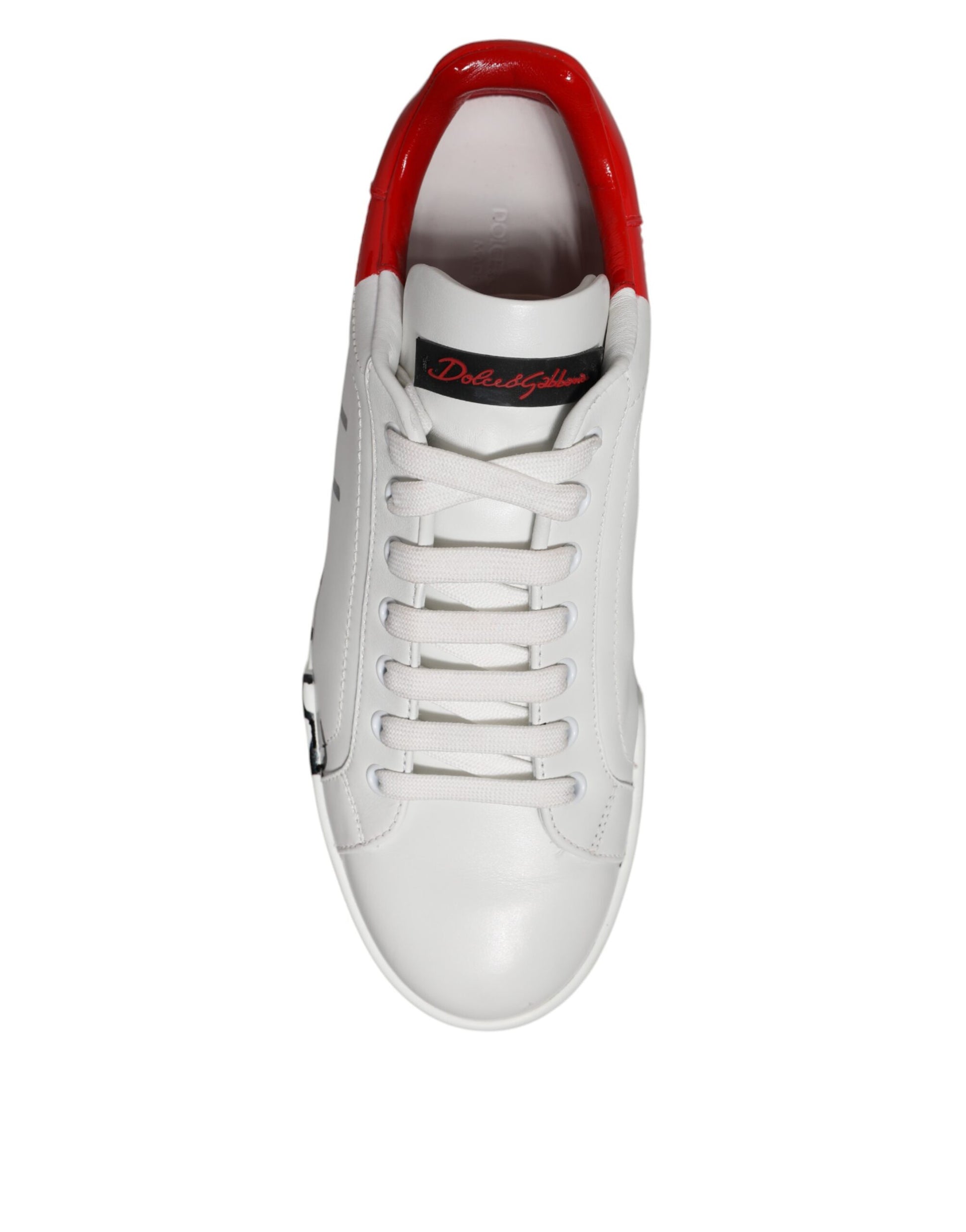 Weiß Rot Logo Low Top Leder Sneakers Schuhe