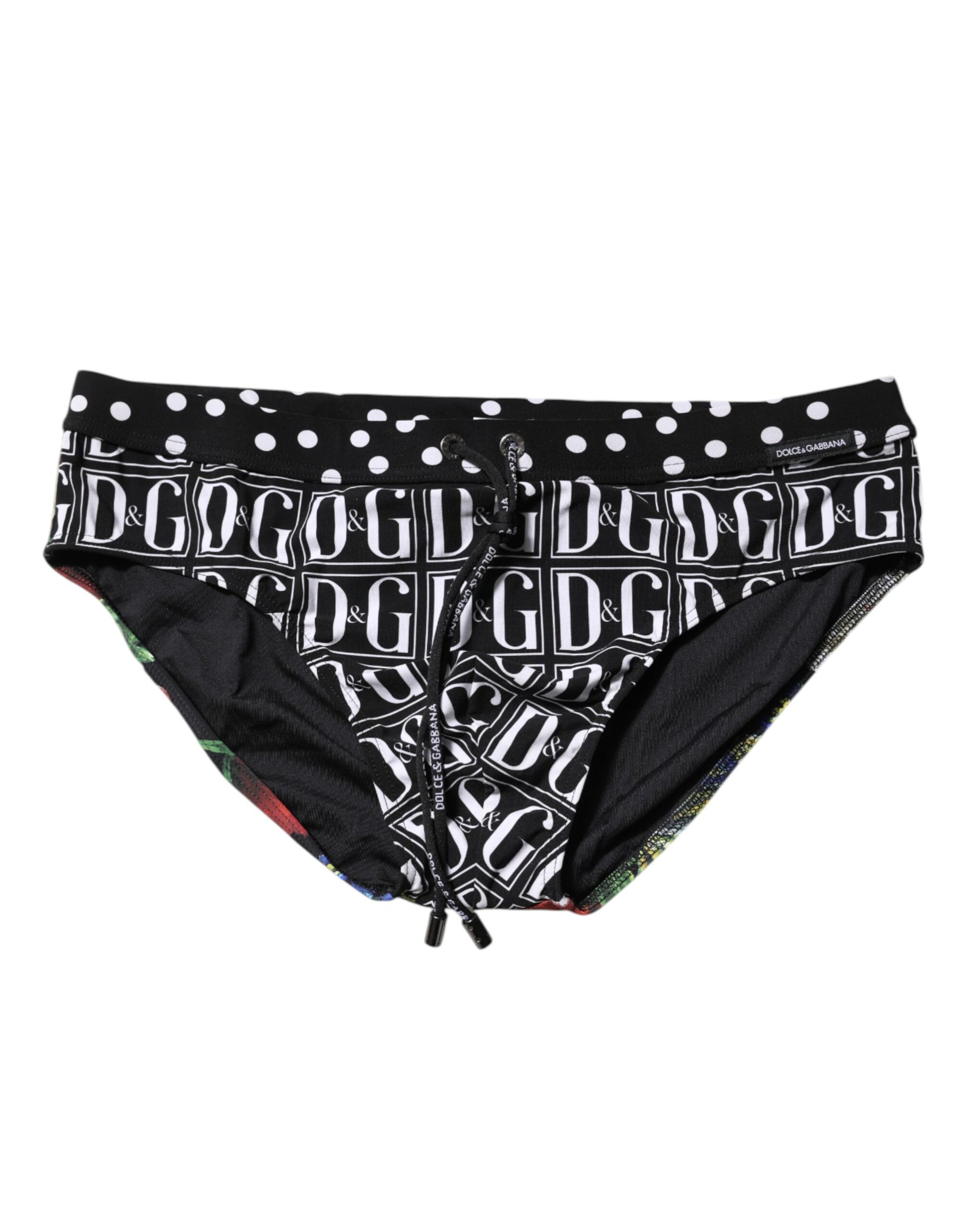 Dolce & Gabbana Black Floral Logo Beachwear Men Brief Swimwear