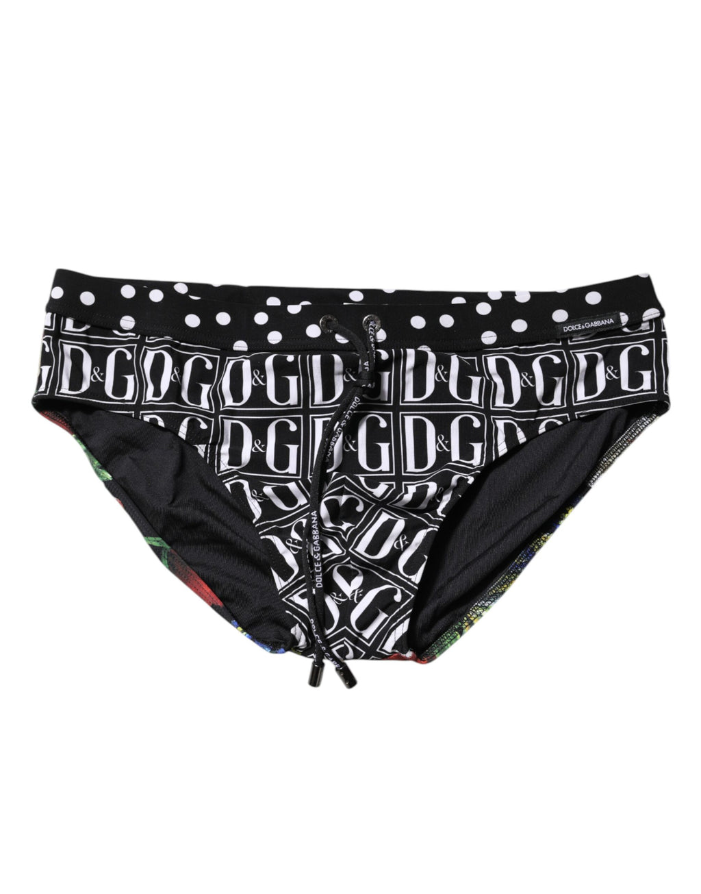 Dolce & Gabbana Black Floral Logo Beachwear Men Brief Swimwear
