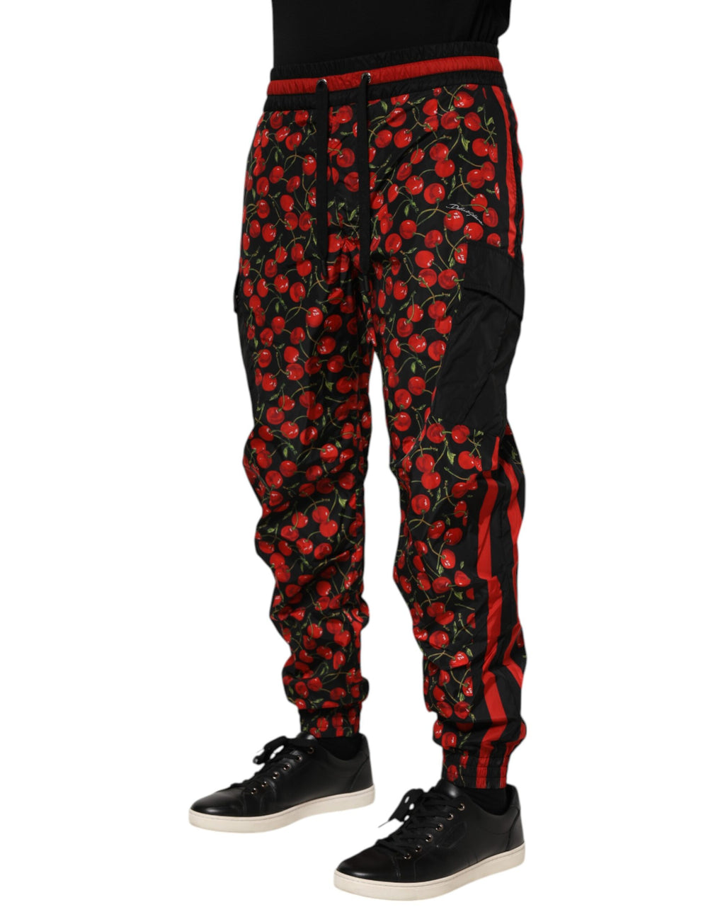 Dolce & Gabbana Black Red Cherry Print Men Sweatpants Pants