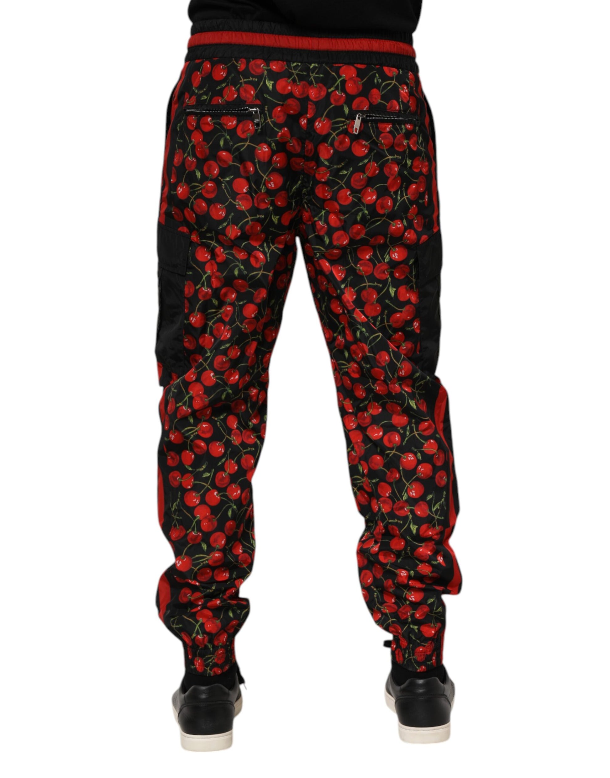 Dolce & Gabbana Black Red Cherry Print Men Sweatpants Pants