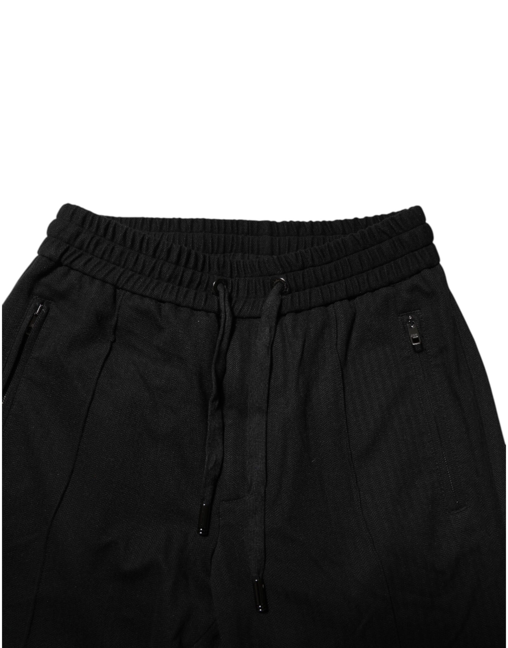 Dolce & Gabbana Black Viscose Drawstring Men Jogger Pants