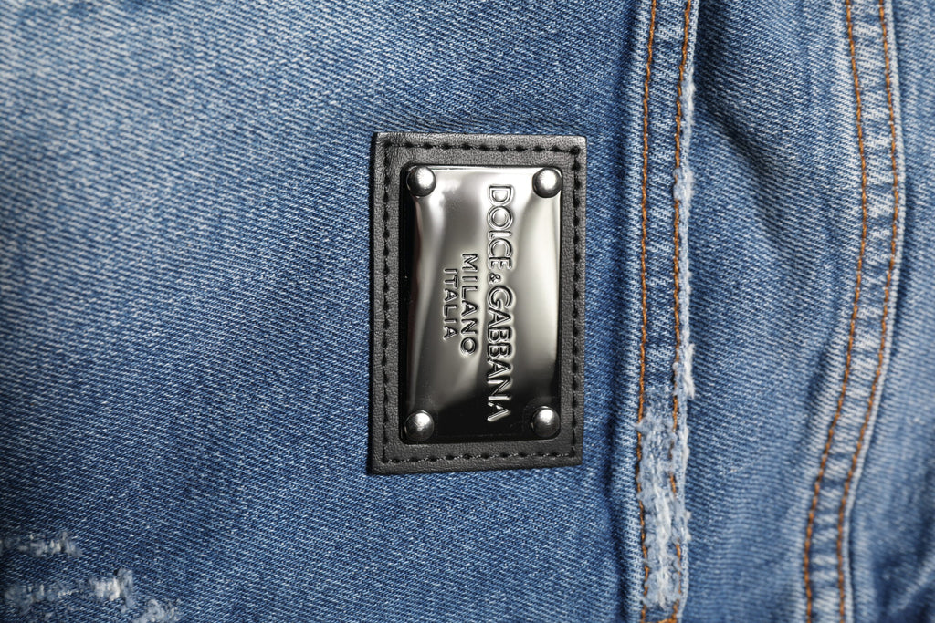 Dolce & Gabbana Blue Washed Cotton Logo Plaque Denim Jeans