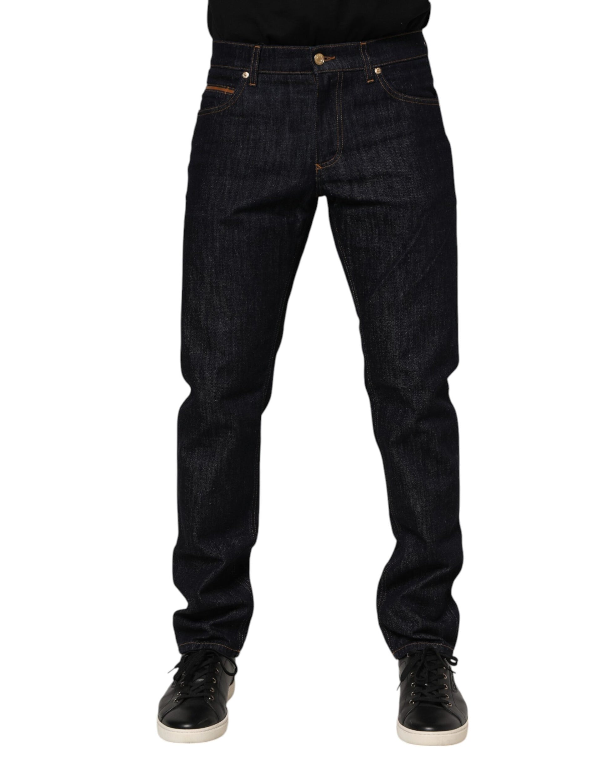 Dunkelblaue Herrenjeans aus Baumwolle mit Logo-Plakette