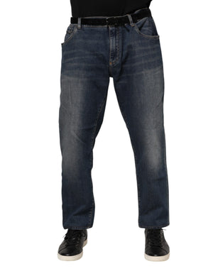 Blaue Slim-Jeans aus Baumwolle mit Logo-Schild