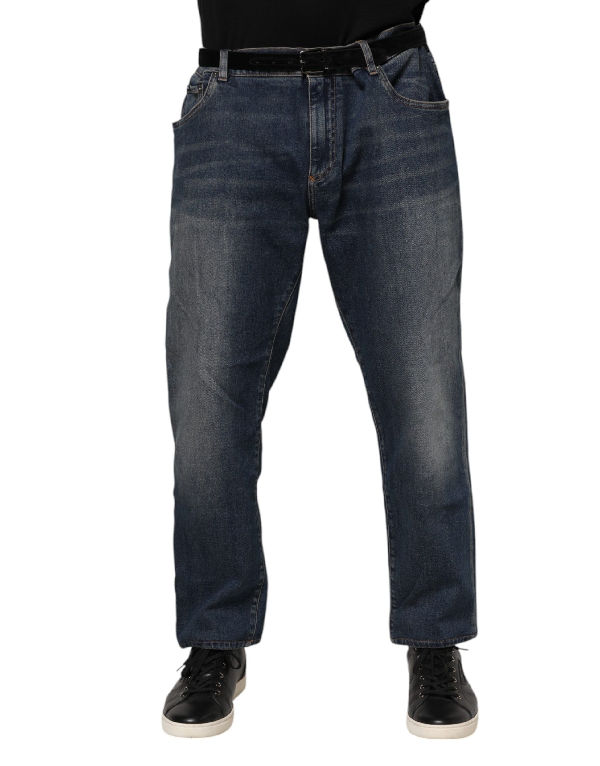 Blaue Slim-Jeans aus Baumwolle mit Logo-Schild
