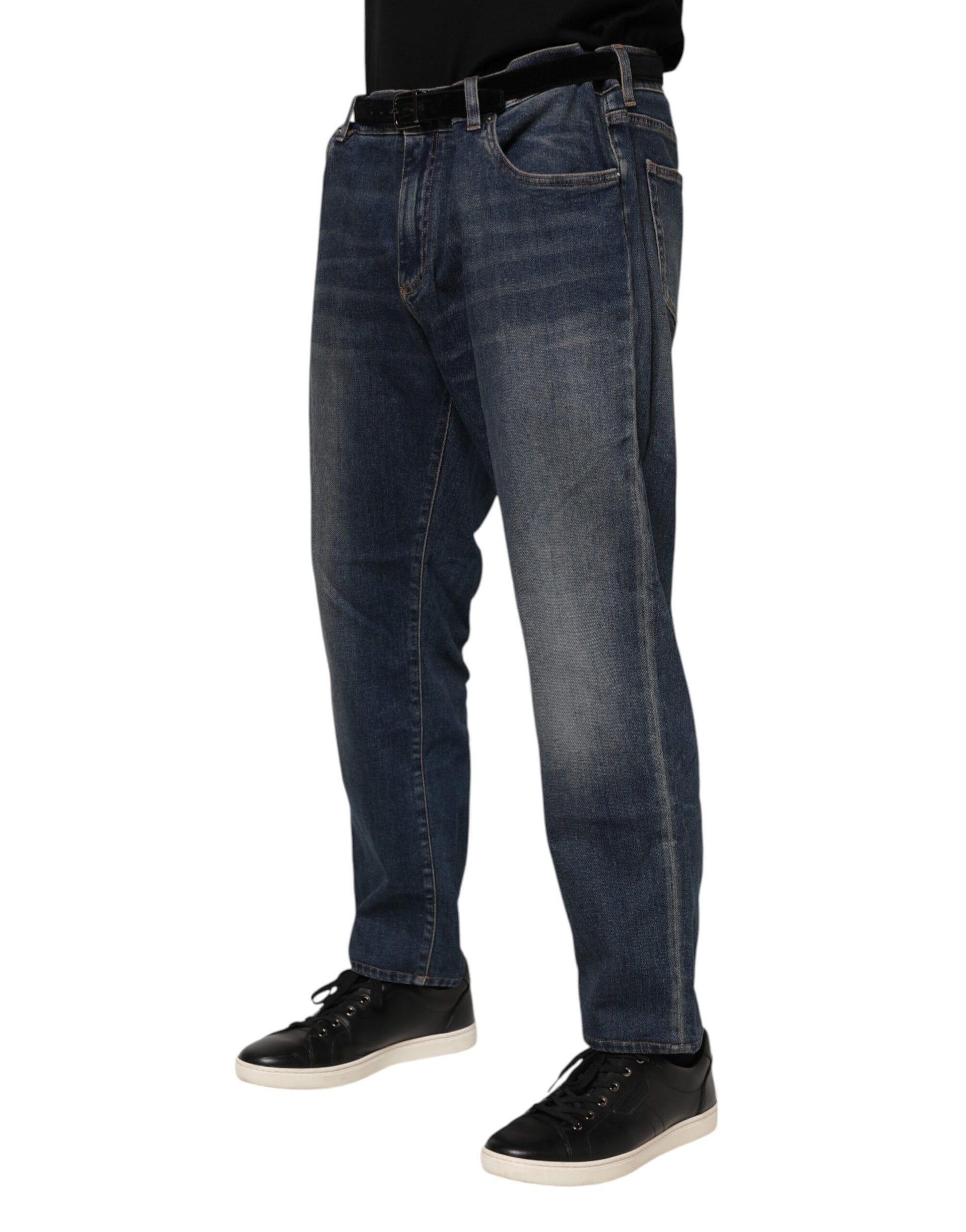 Blaue Slim-Jeans aus Baumwolle mit Logo-Schild