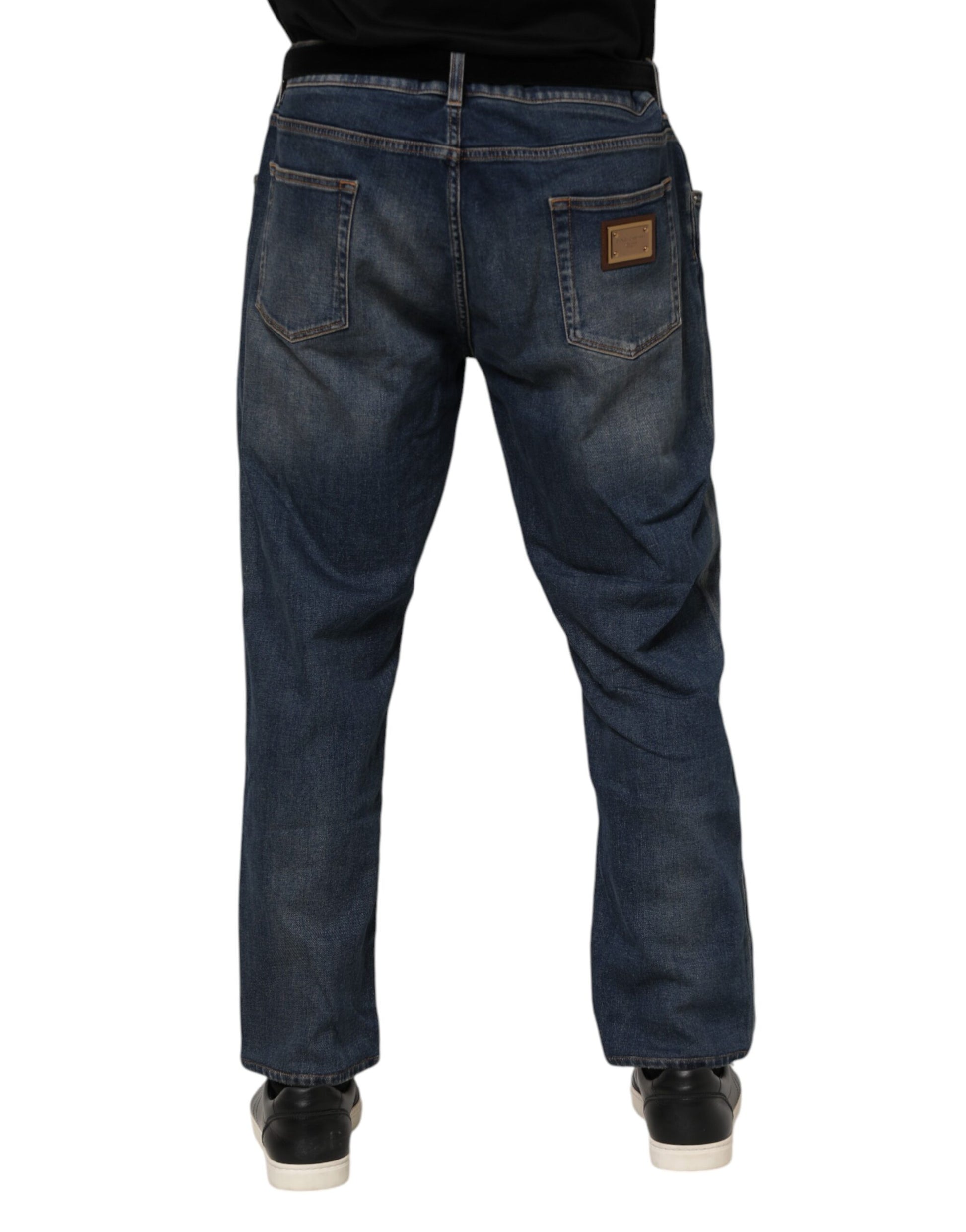 Blaue Slim-Jeans aus Baumwolle mit Logo-Schild