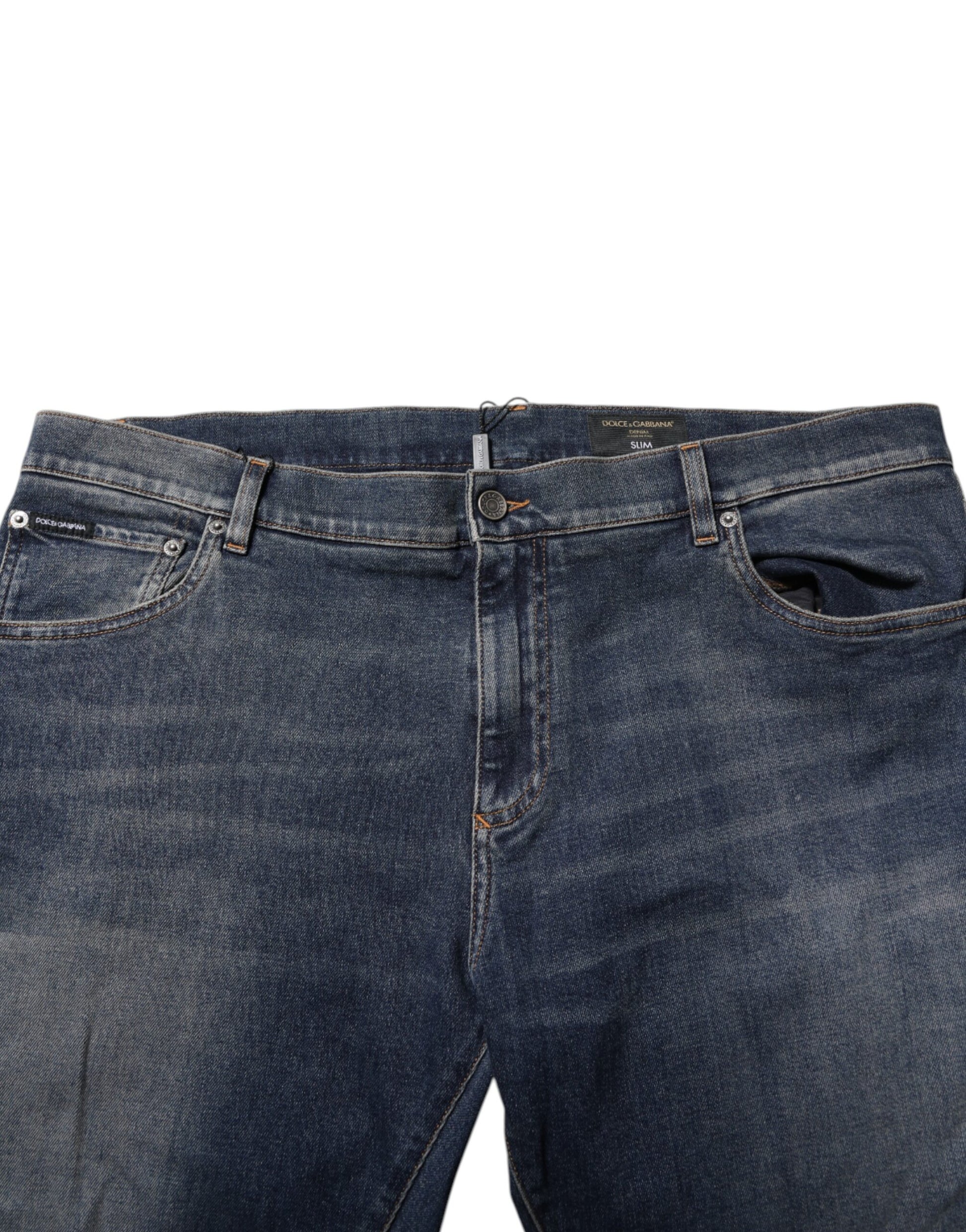 Blaue Slim-Jeans aus Baumwolle mit Logo-Schild