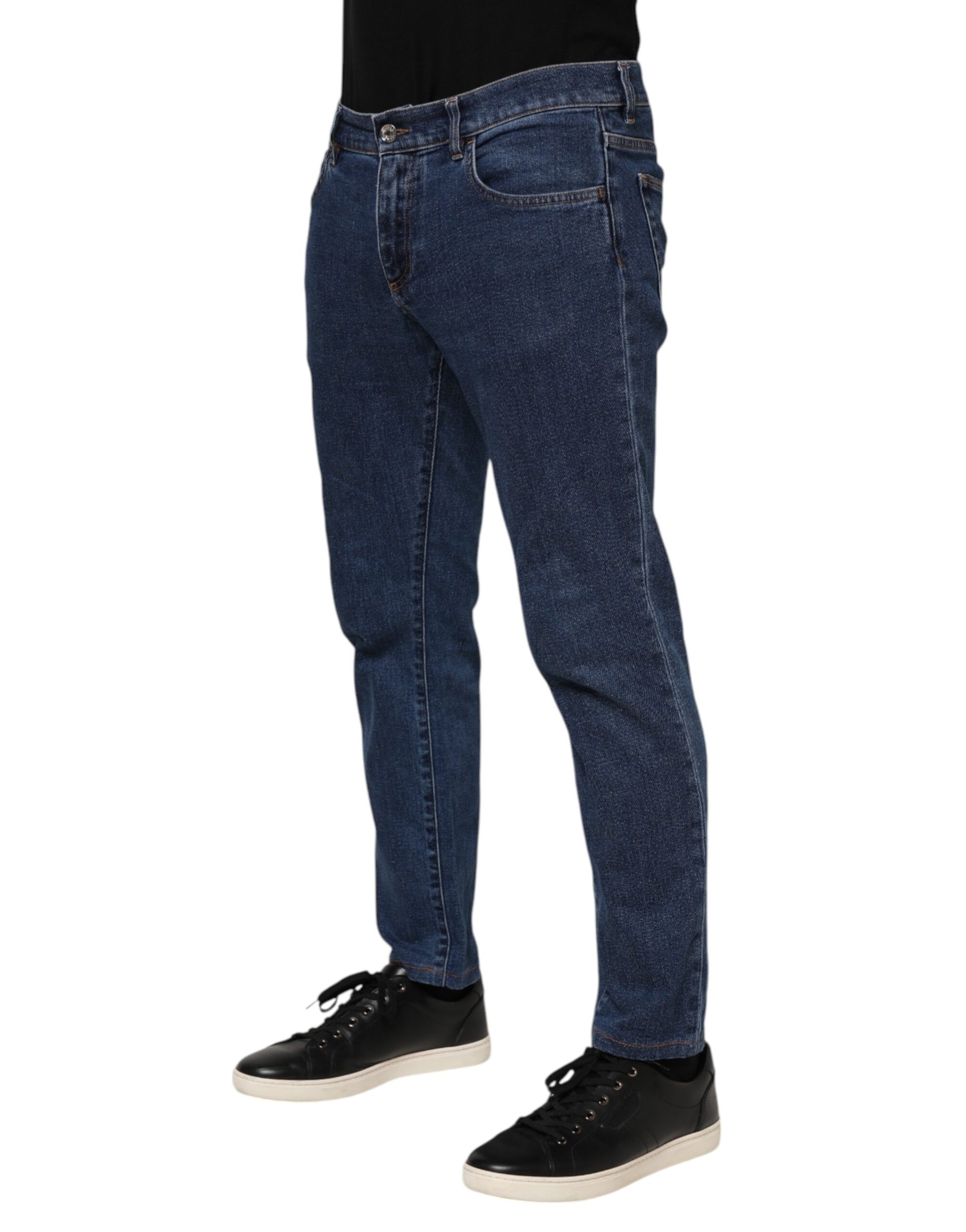 Blaue Skinny-Jeans aus Baumwoll-Logo