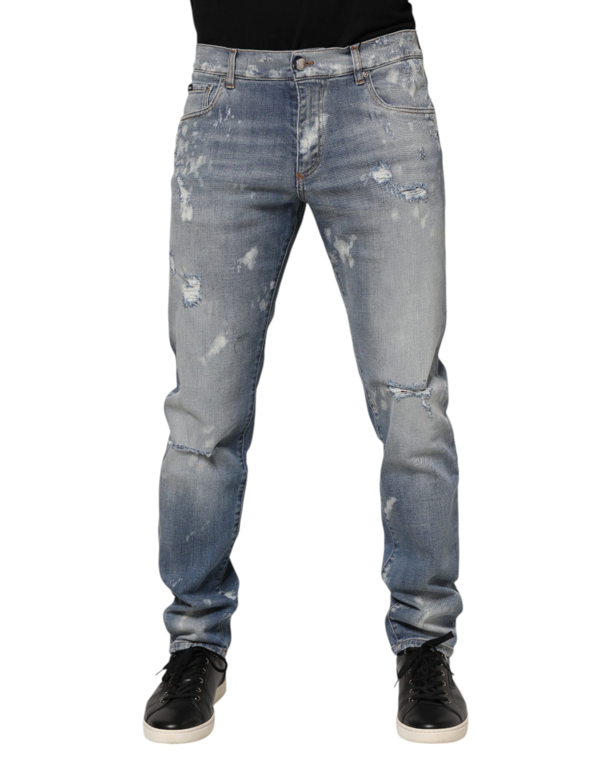 Blaue zerfetzte Slim Fit Herren Jeans aus Baumwolle