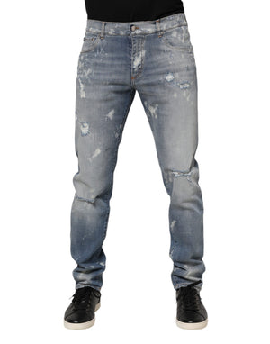 Blaue zerfetzte Slim Fit Herren Jeans aus Baumwolle