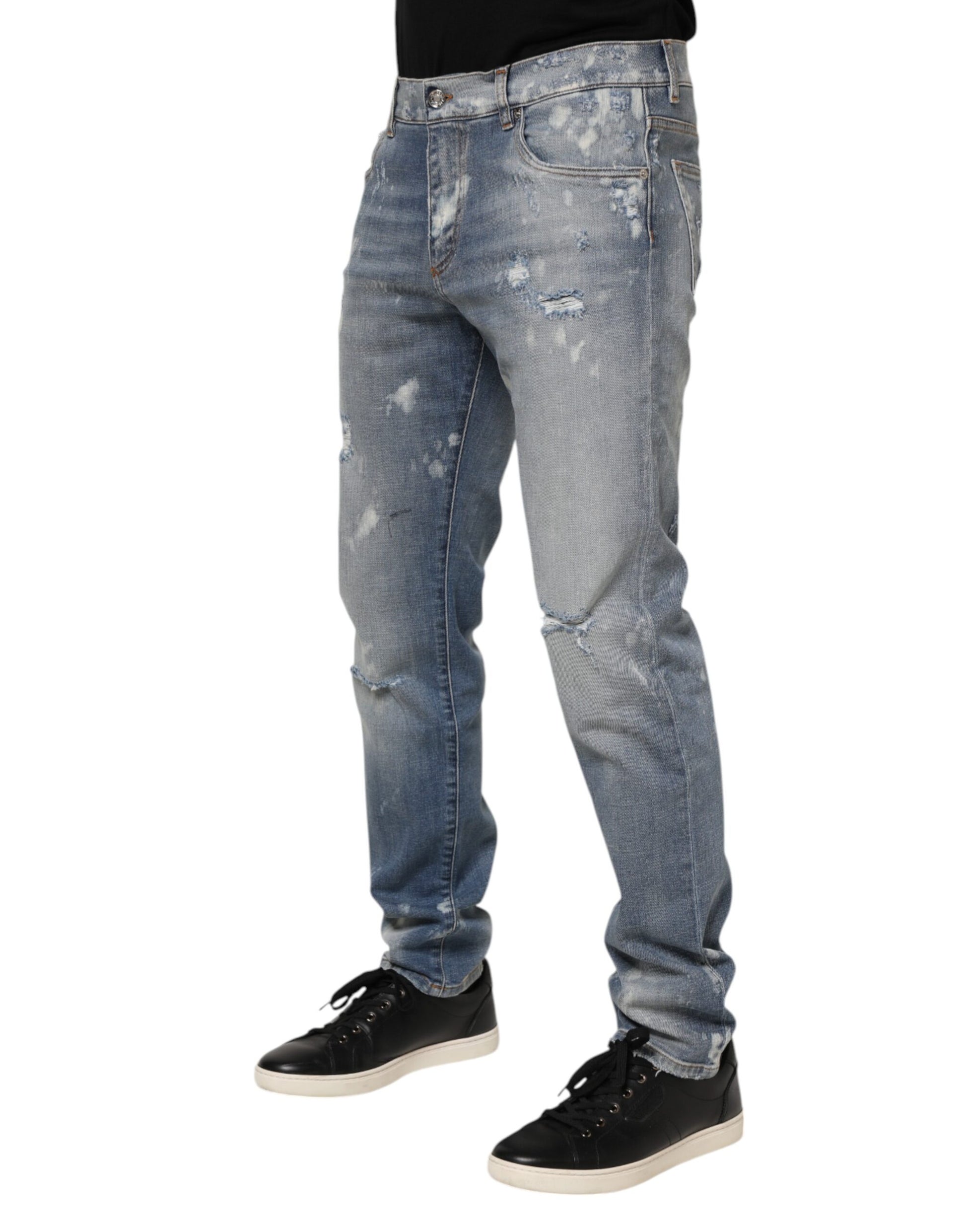 Blaue zerfetzte Slim Fit Herren Jeans aus Baumwolle