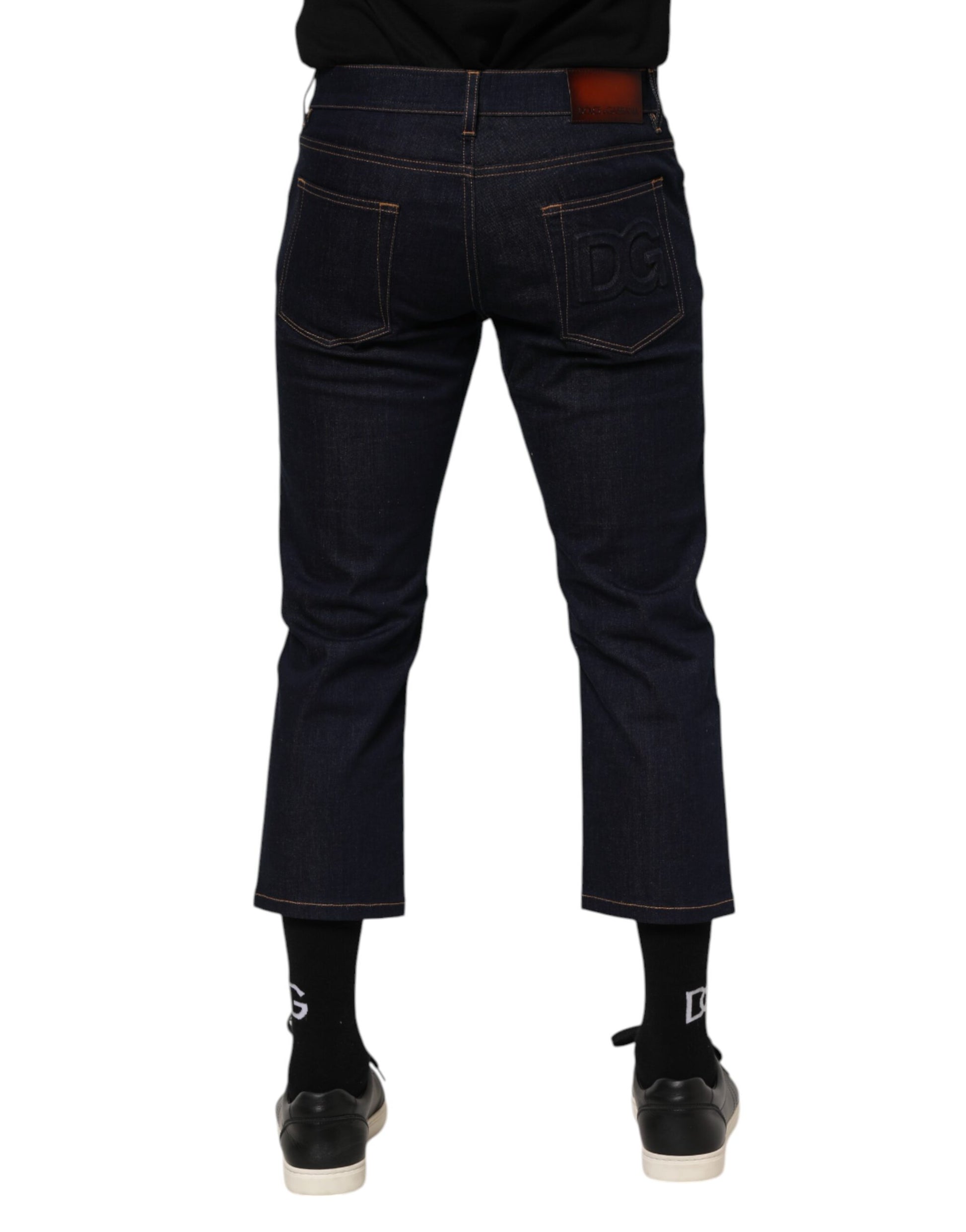 Dolce & Gabbana Dark Blue Cotton Logo Slim Fit Men Denim Jeans