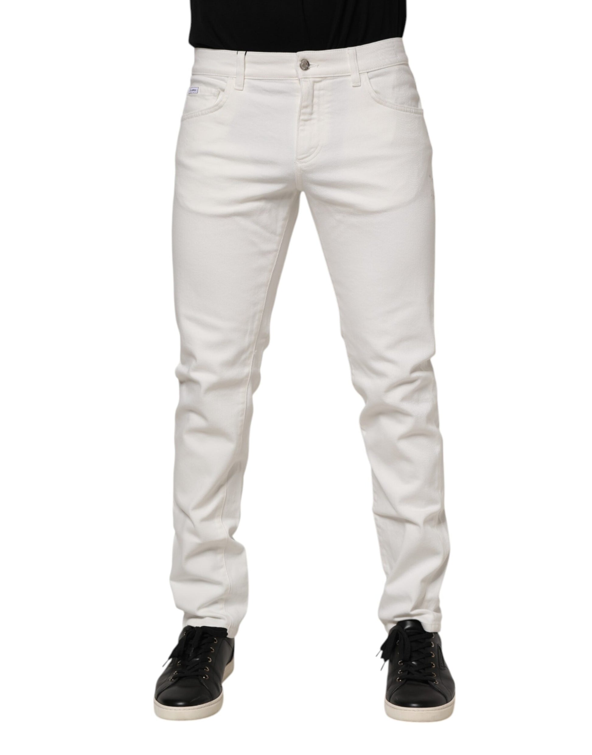 Weiße Slim Fit-Jeans aus Baumwolle mit Logo-Schild
