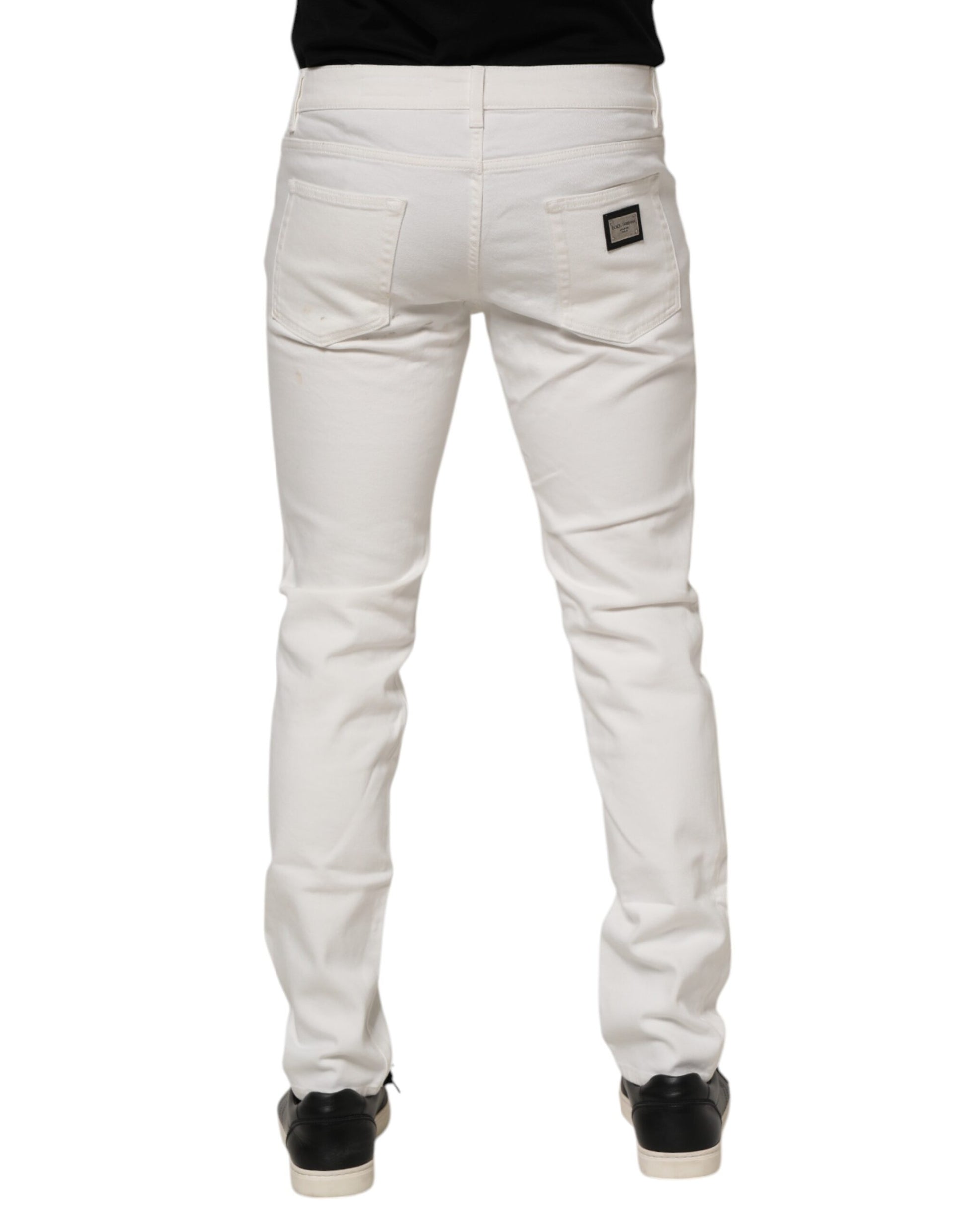 Weiße Slim Fit-Jeans aus Baumwolle mit Logo-Schild