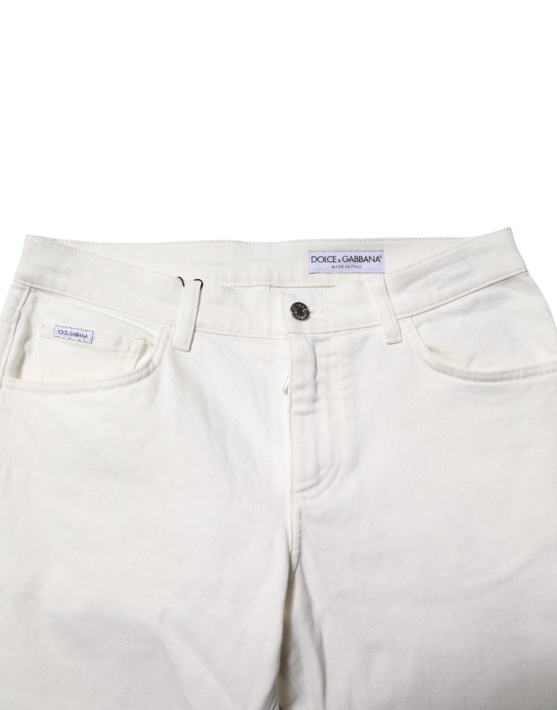 Weiße Slim Fit-Jeans aus Baumwolle mit Logo-Schild
