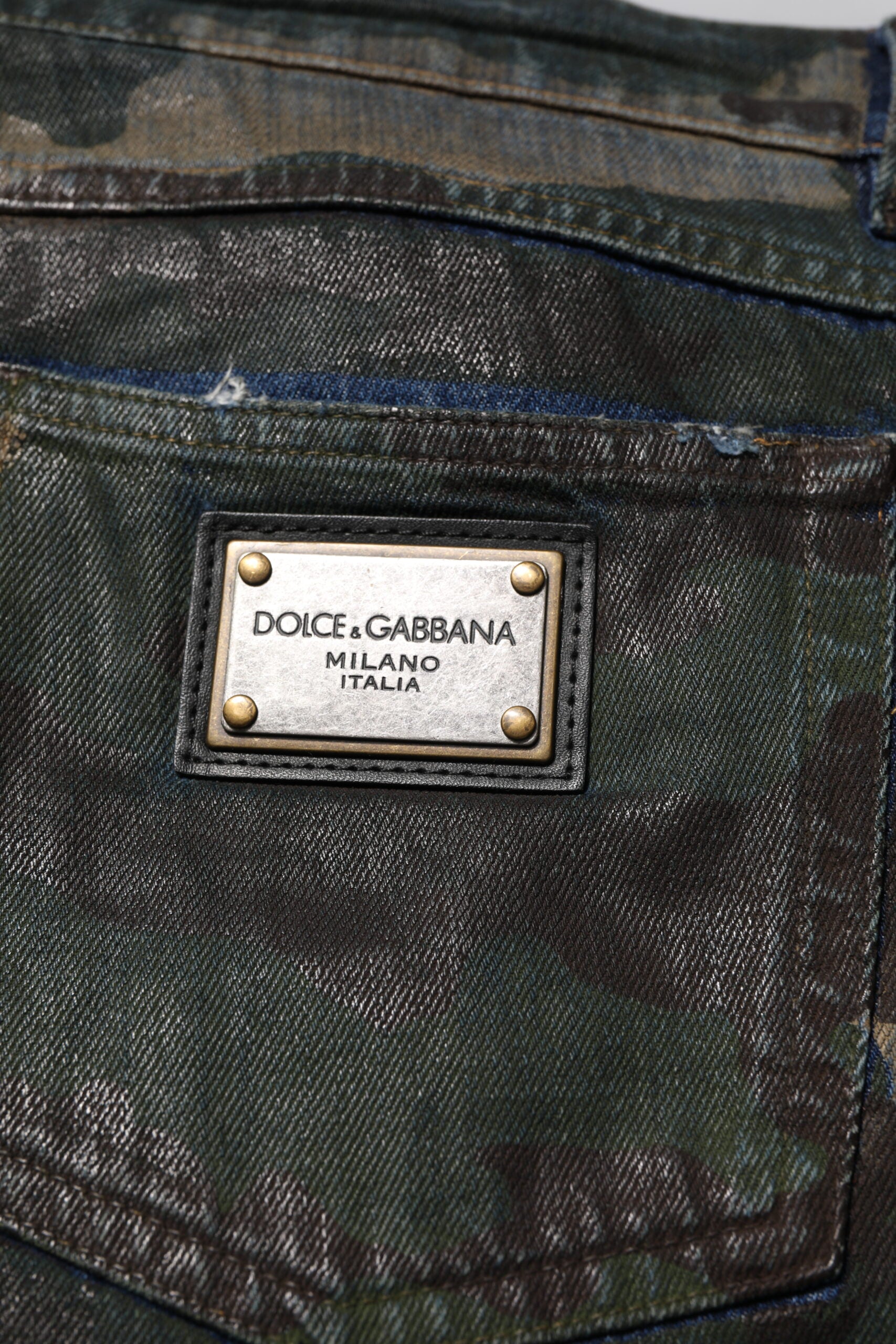 Dolce & Gabbana Blue Cotton Camouflage Denim Jeans